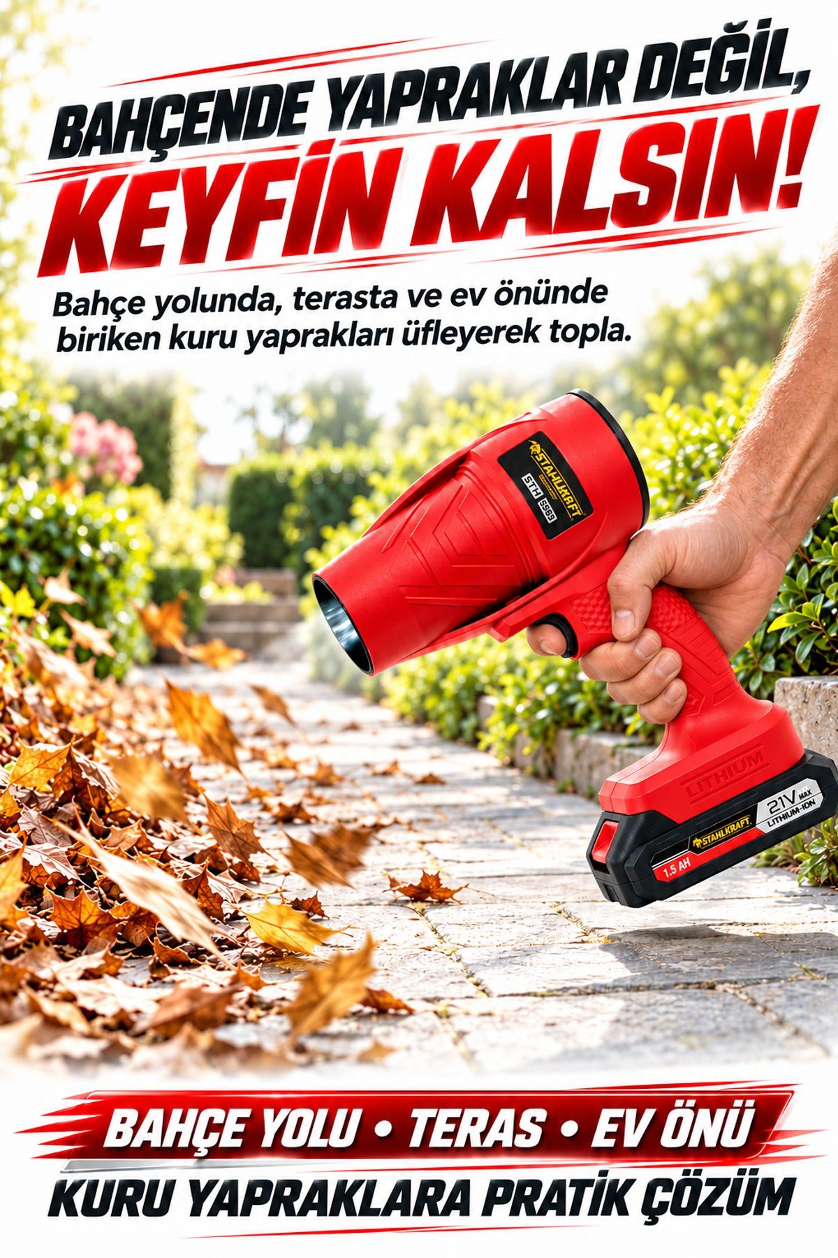 STAHLKRAFT STH 5591 High Power 21V Turbo Hava Üfleyici Fan, Yaprak Üfleme, Araba ,Cam ,Su Lekeleri Kurulama Fanı (Blower)