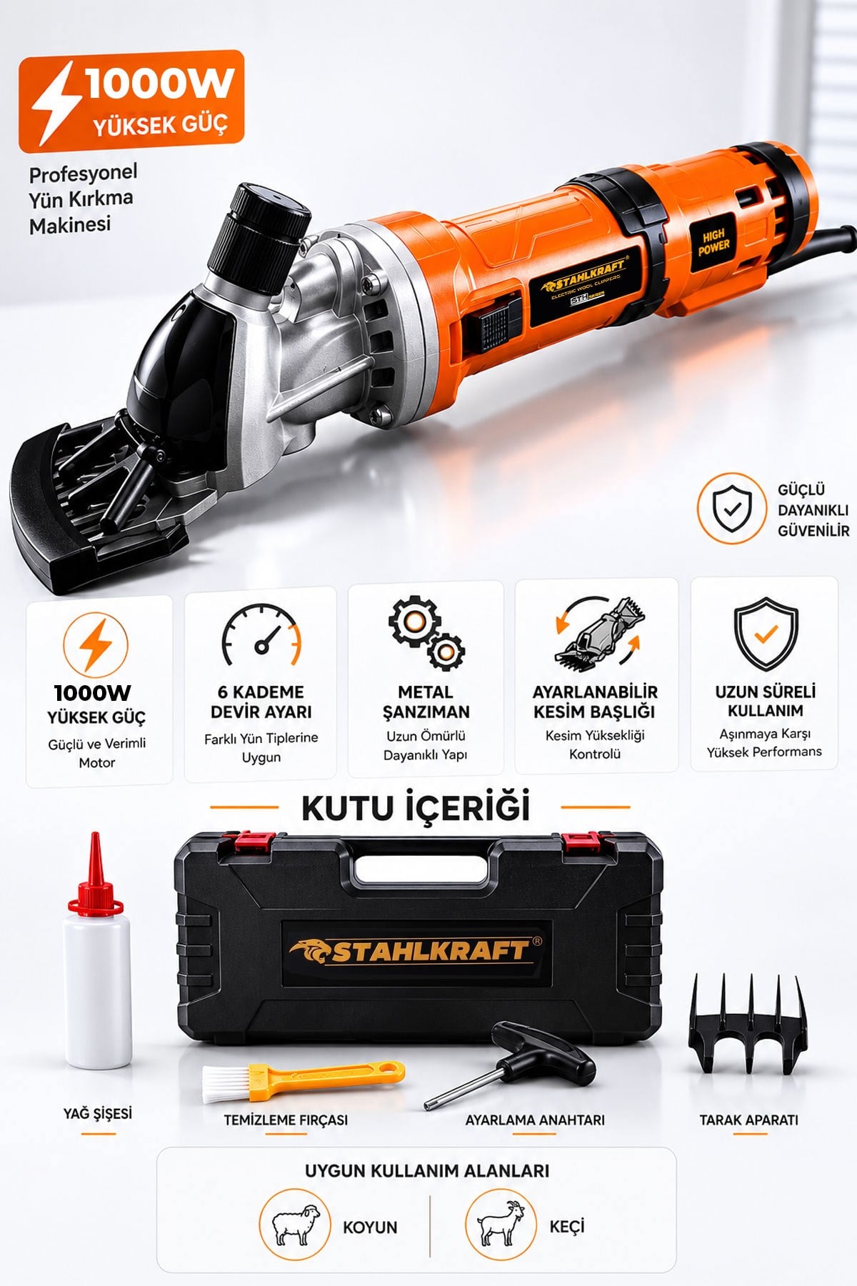 STAHLKRAFT STH 5663 T Kademe Ayarlı 1000W Metal Şanzıman Koyun Kırpma Makinası
