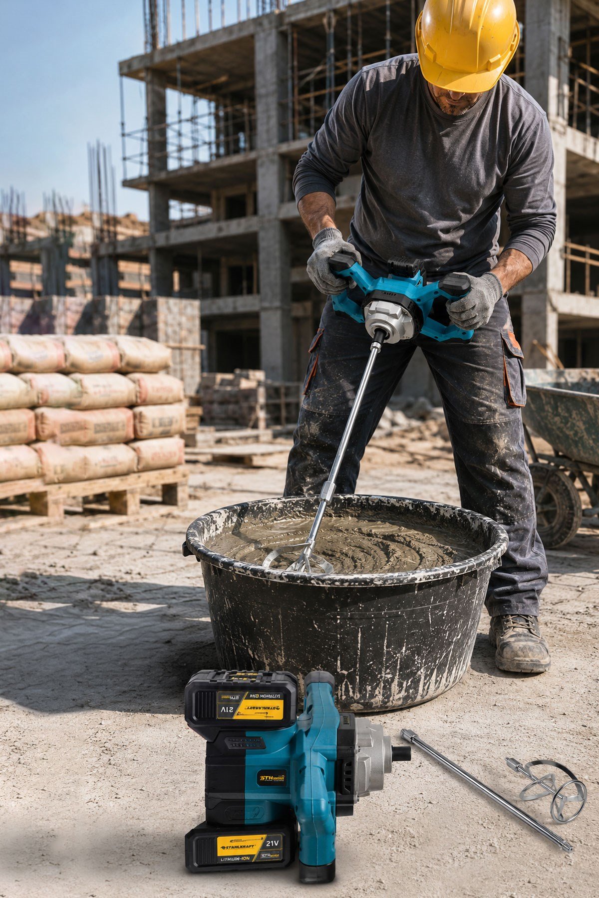 STAHLKRAFT STH 5812 M Akülü 6 kademeli 40V Kömürsüz Motor Alçı Boya ve Harç Karıştırıcı Mikser