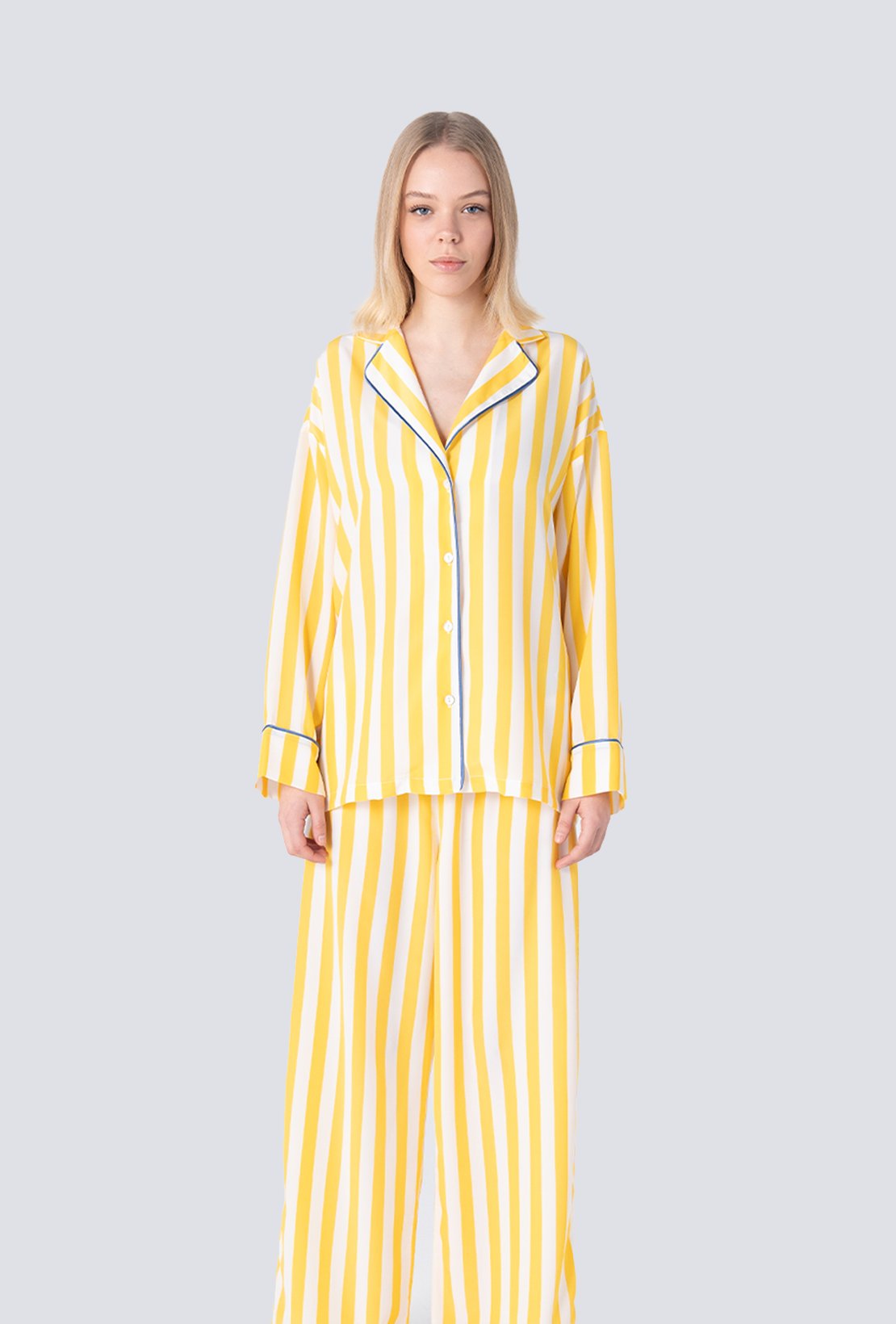 Çizgili Pijama Takımı Sarı