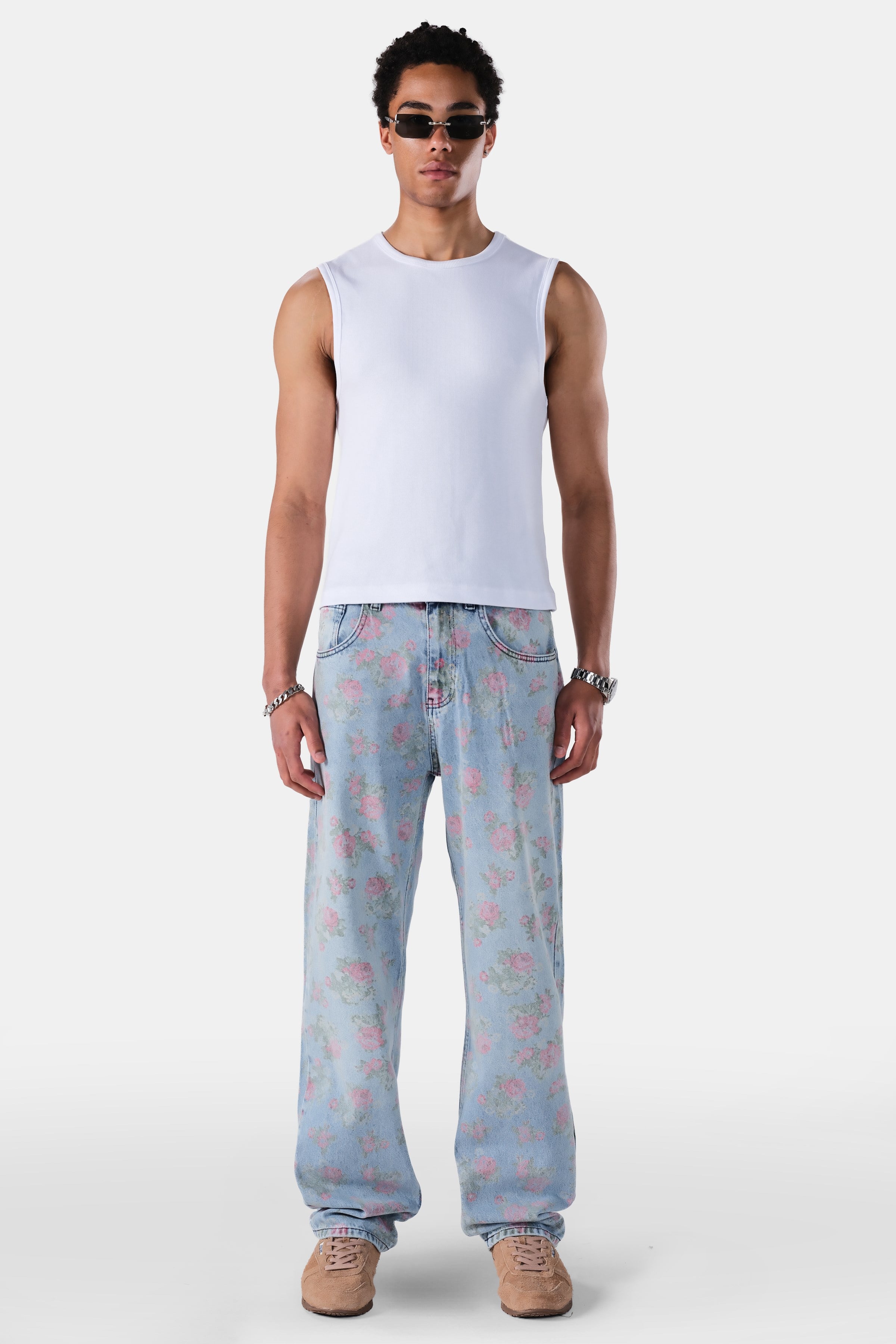 Çiçek Desenli Straight Fit Jean