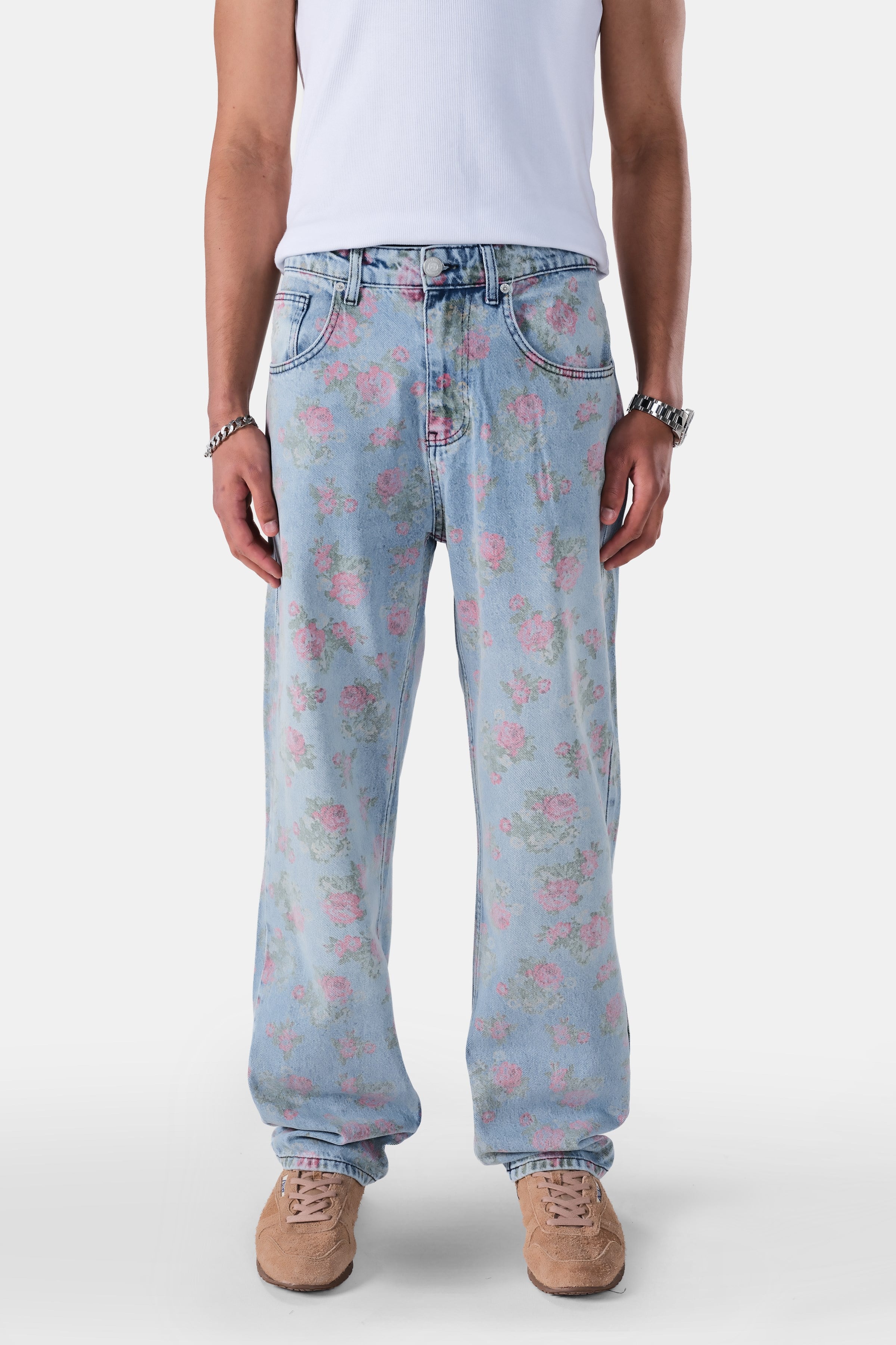 Çiçek Desenli Straight Fit Jean