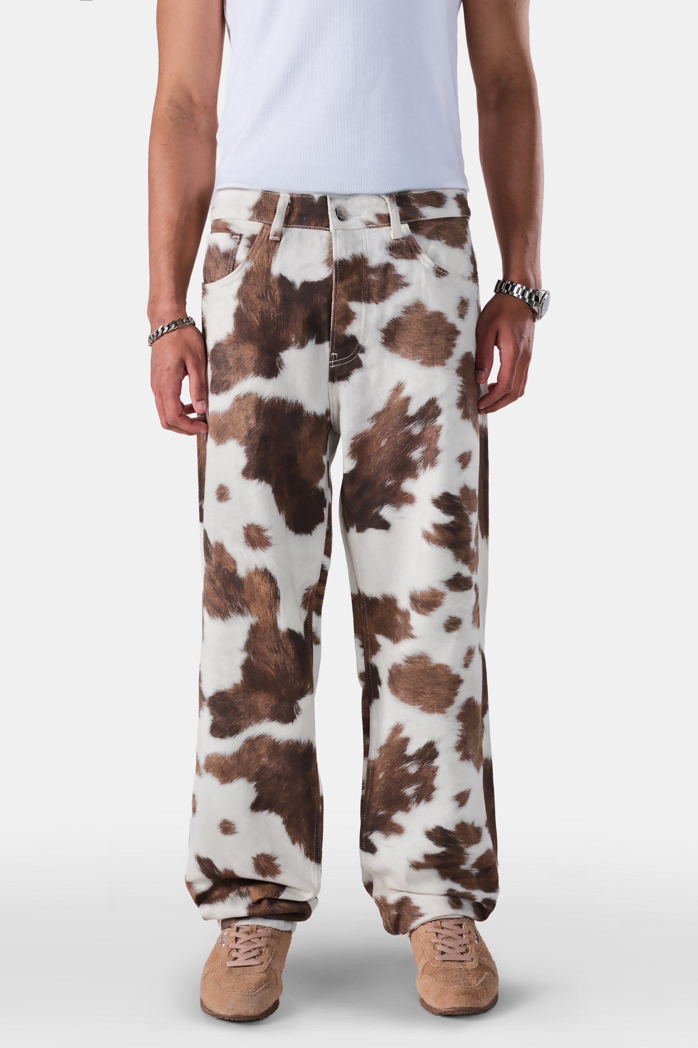 Cow Pattern Baggy Fit Jean