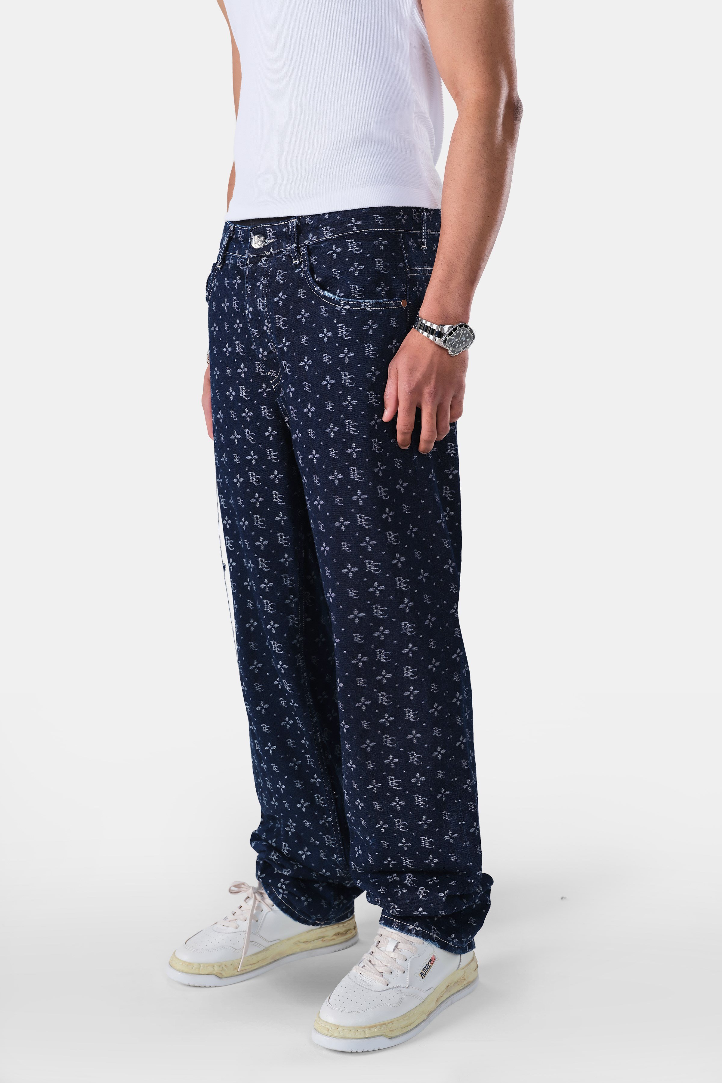 Monogram Desenli Baggy Fit Jean