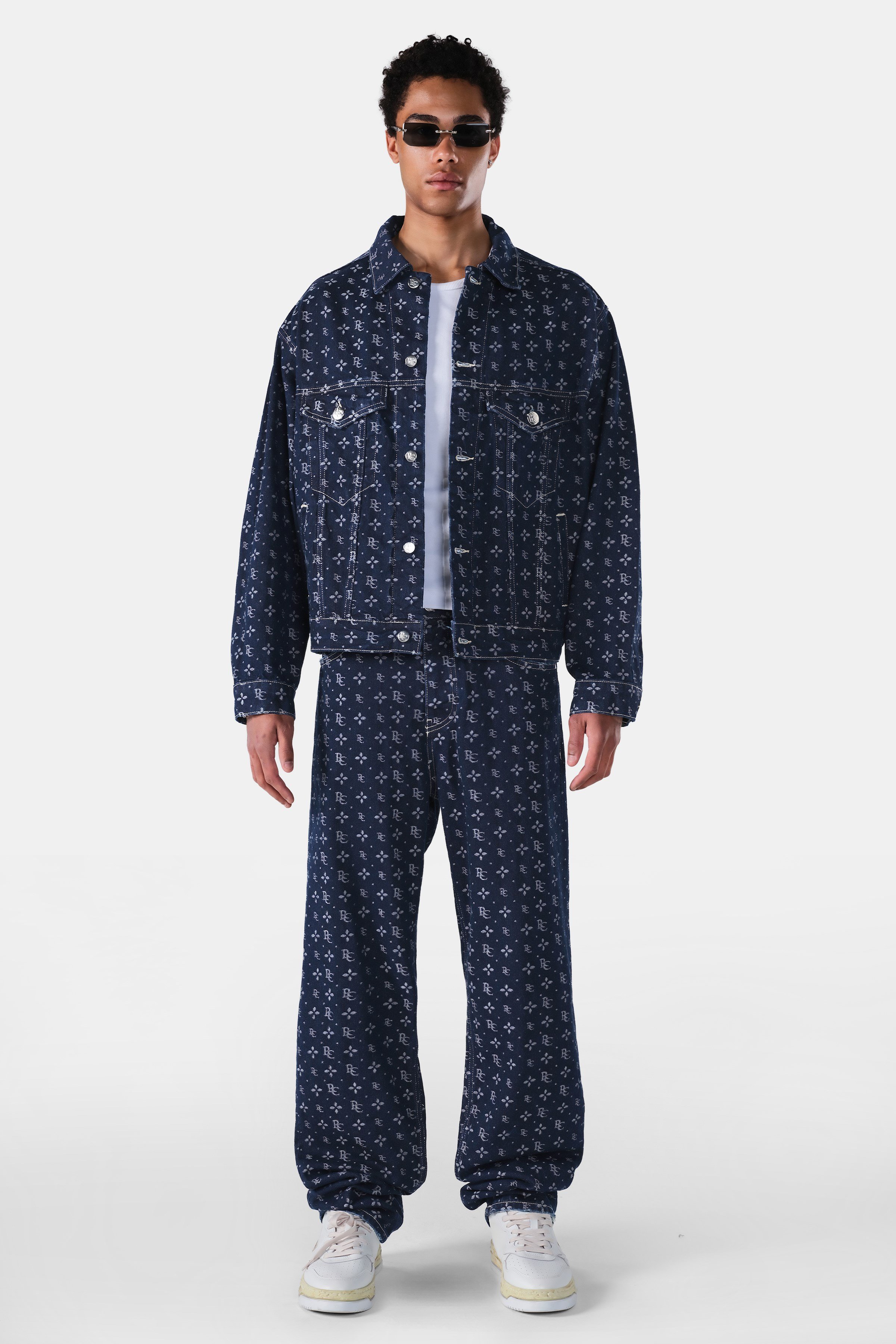 Monogram Desenli Baggy Fit Jean