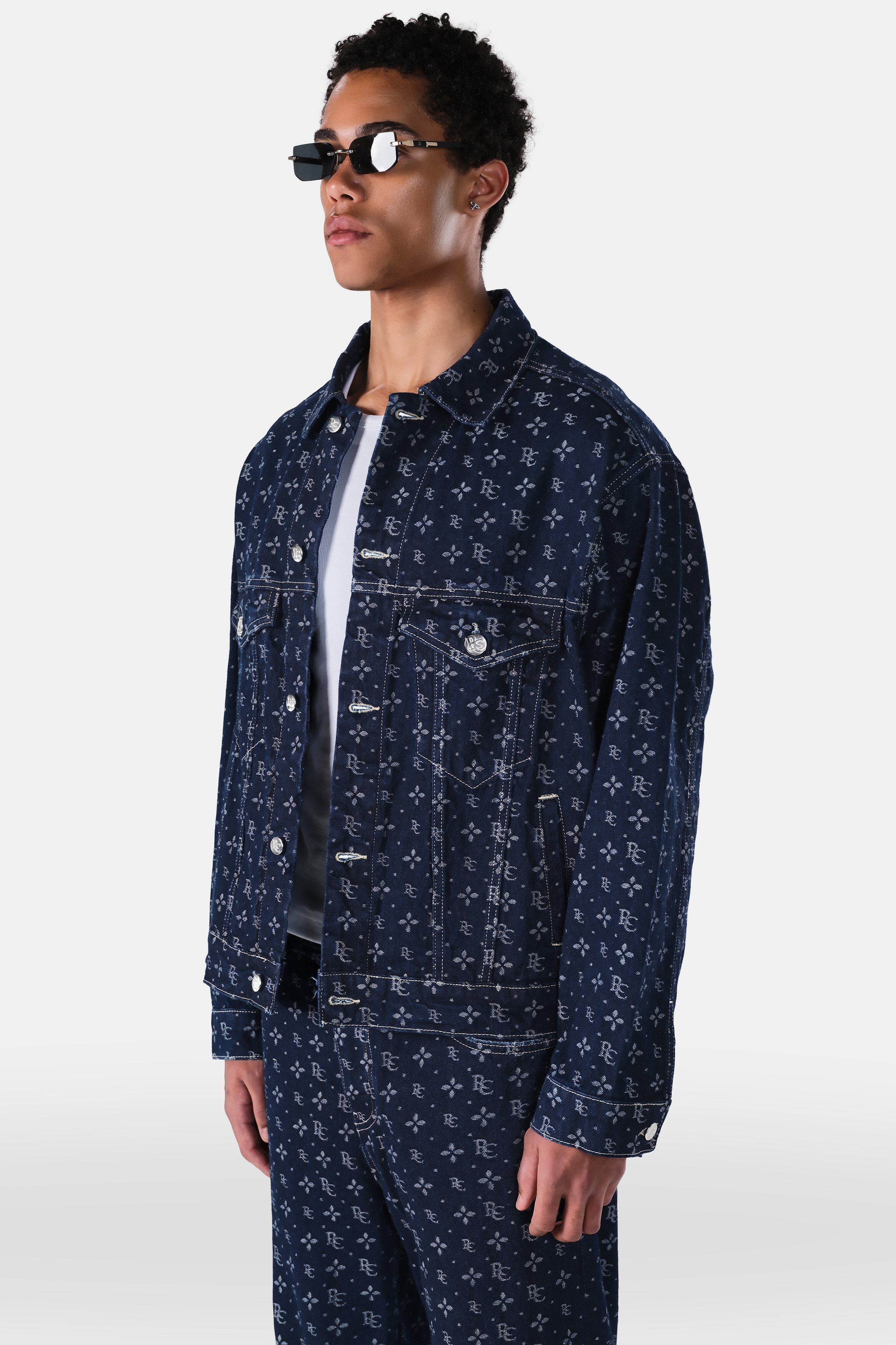 Monogram Desenli Denim Ceket