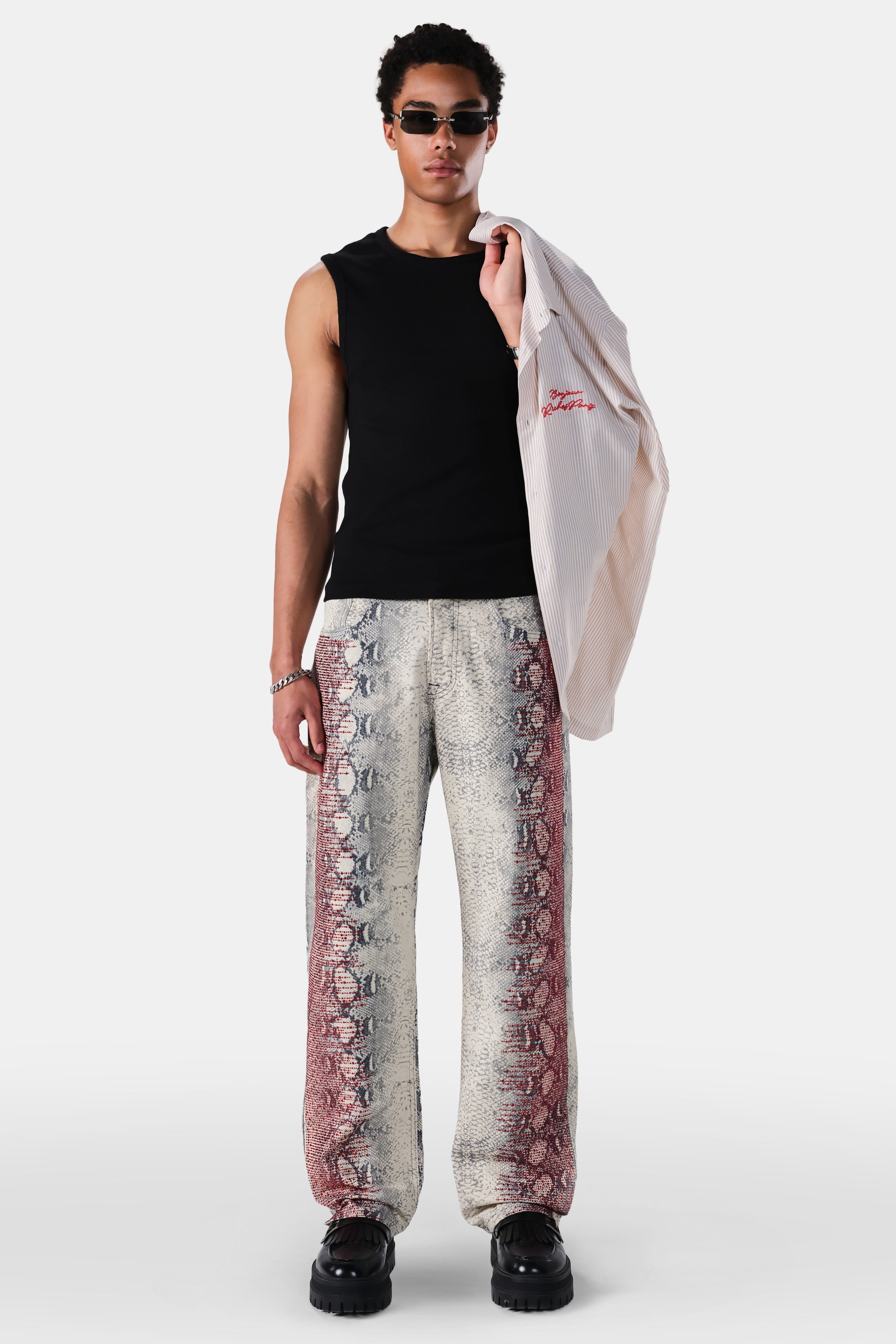 Taş Detaylı Baskılı Baggy Jean