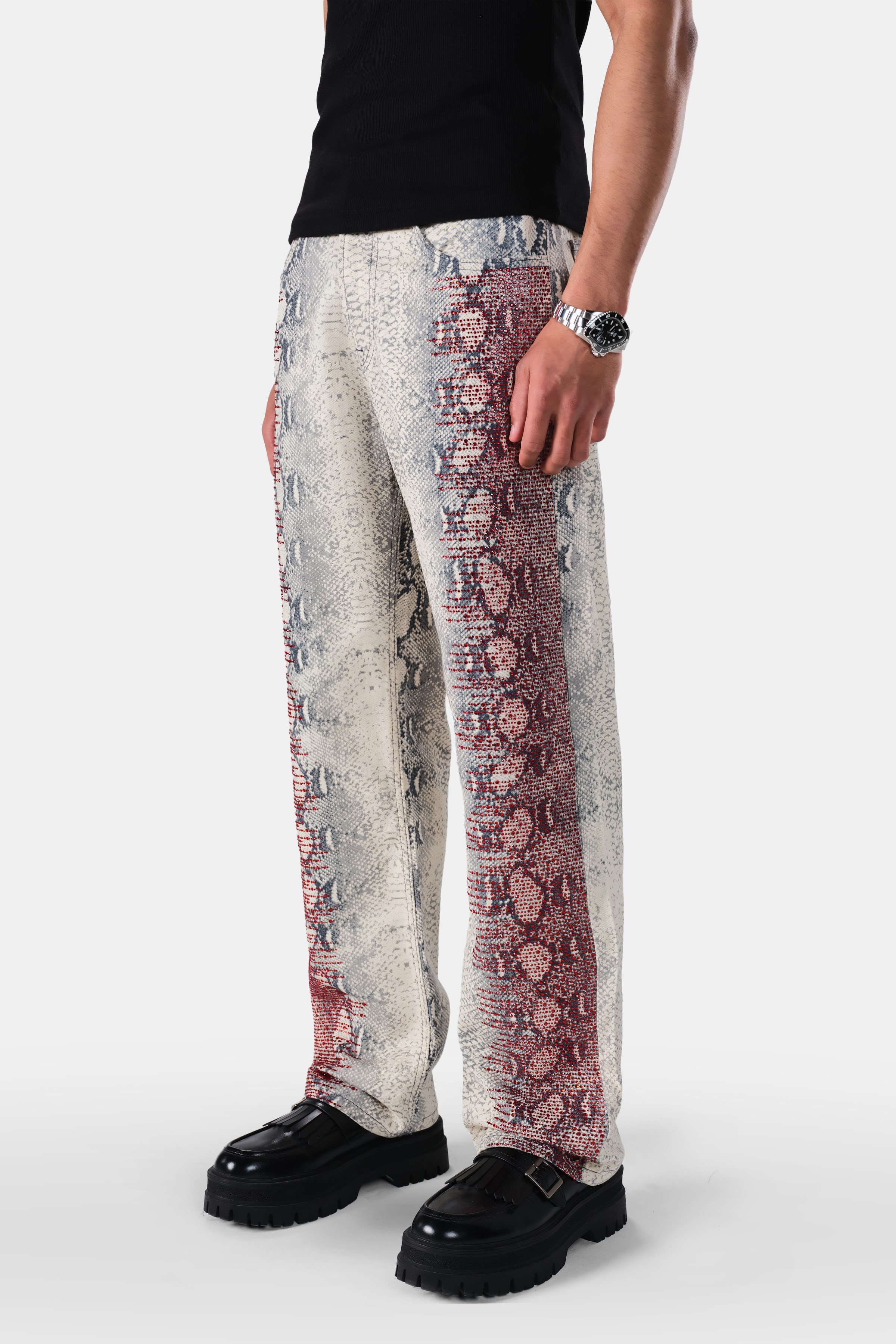 Taş Detaylı Baskılı Baggy Jean