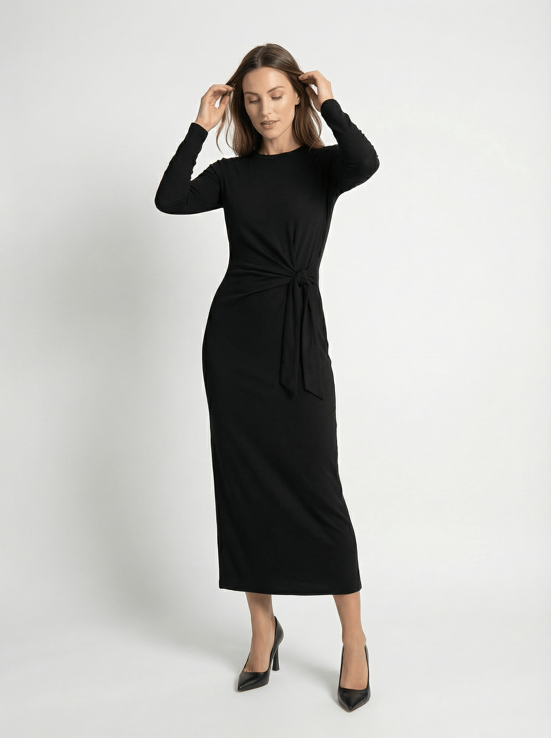 Bağlama Detaylı Midi Boy Elbise