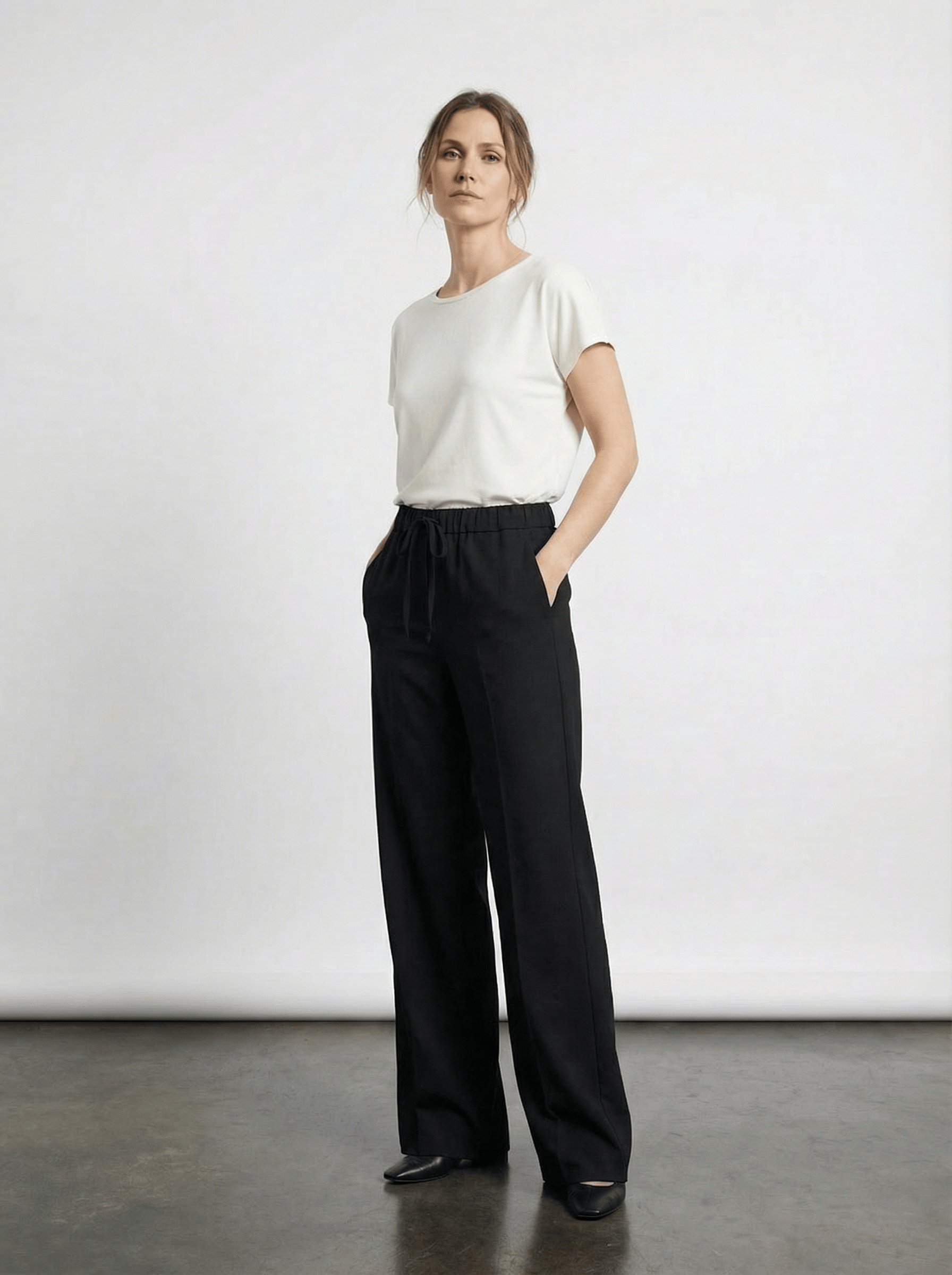 Beli Lastikli Hafif Bol Kesim Poliviskon Pantolon