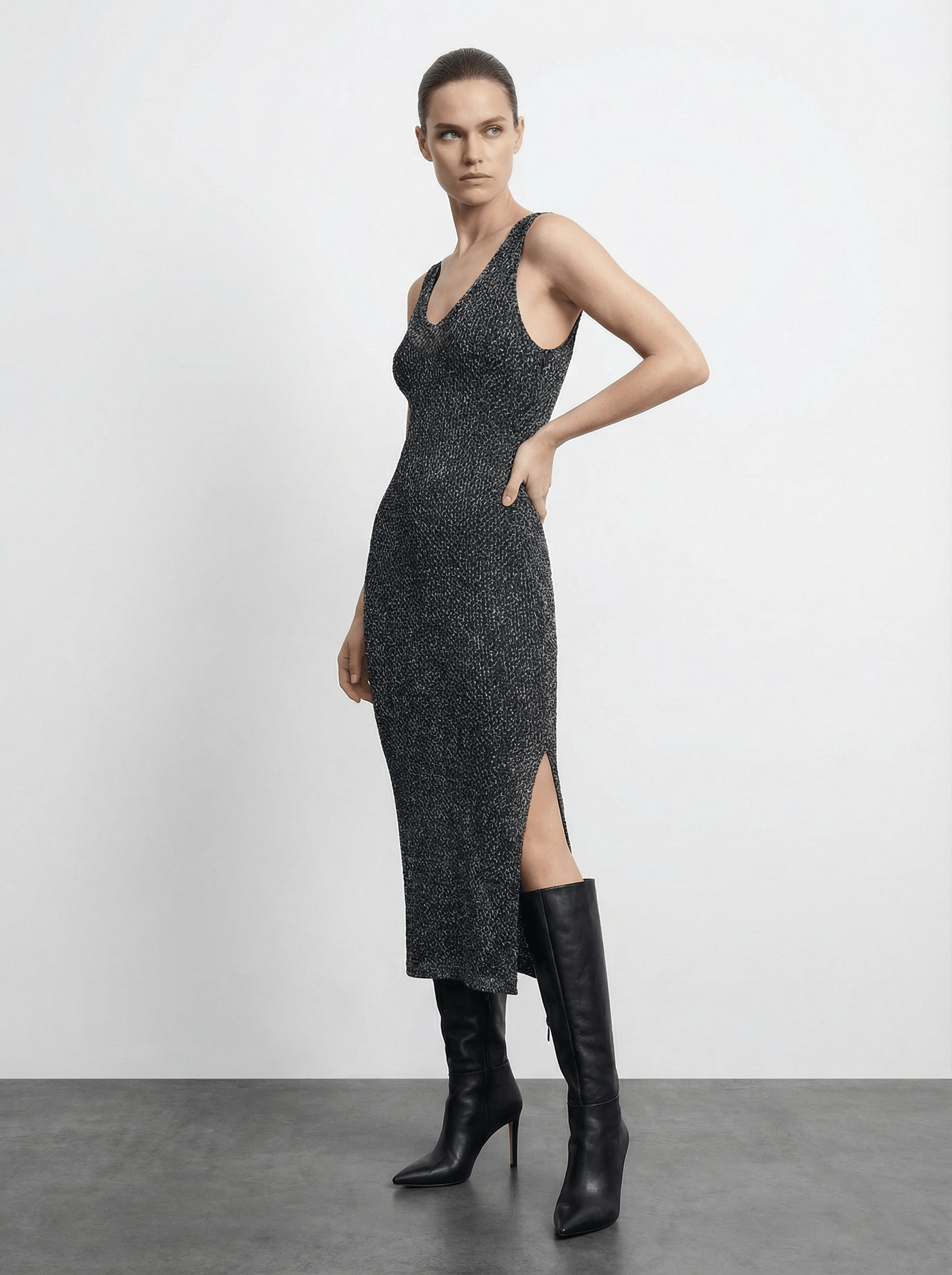 GÜMÜŞ SİMLİ LACİVERT ELBİSE