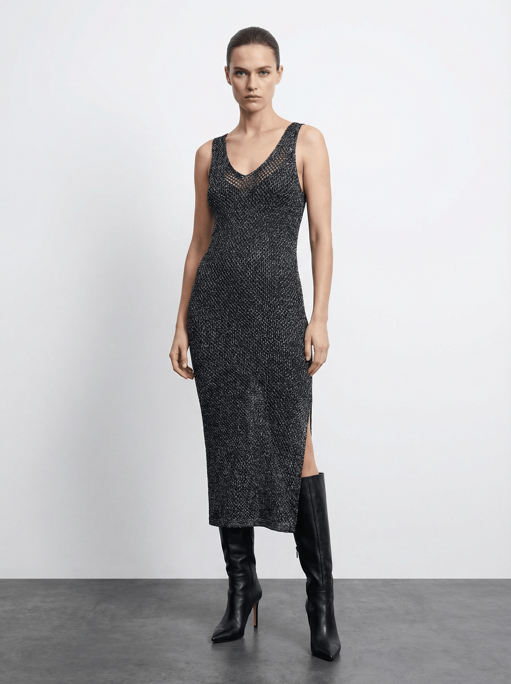 GÜMÜŞ SİMLİ LACİVERT ELBİSE