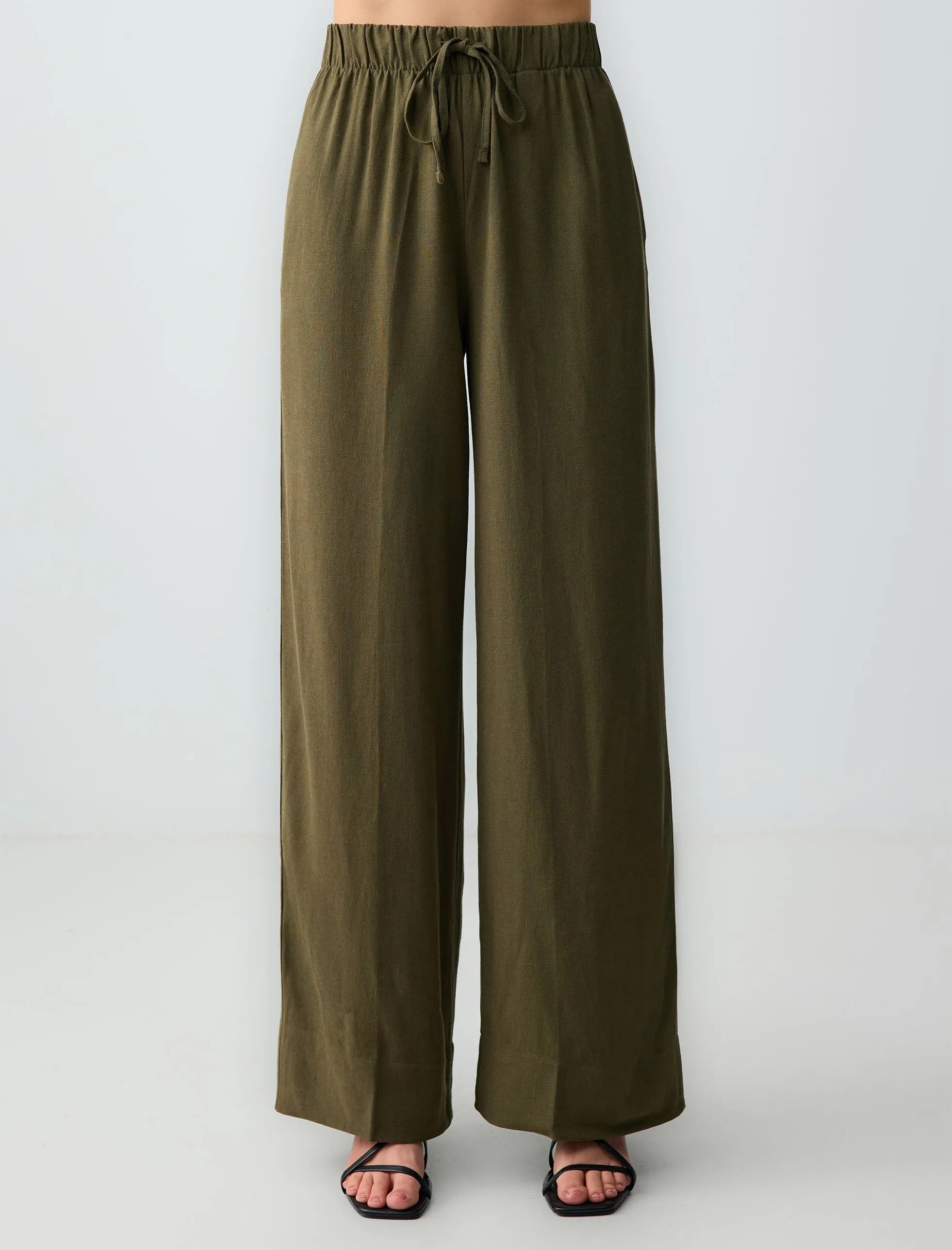 Rahat Kesim Bol Paça Keten Pantolon