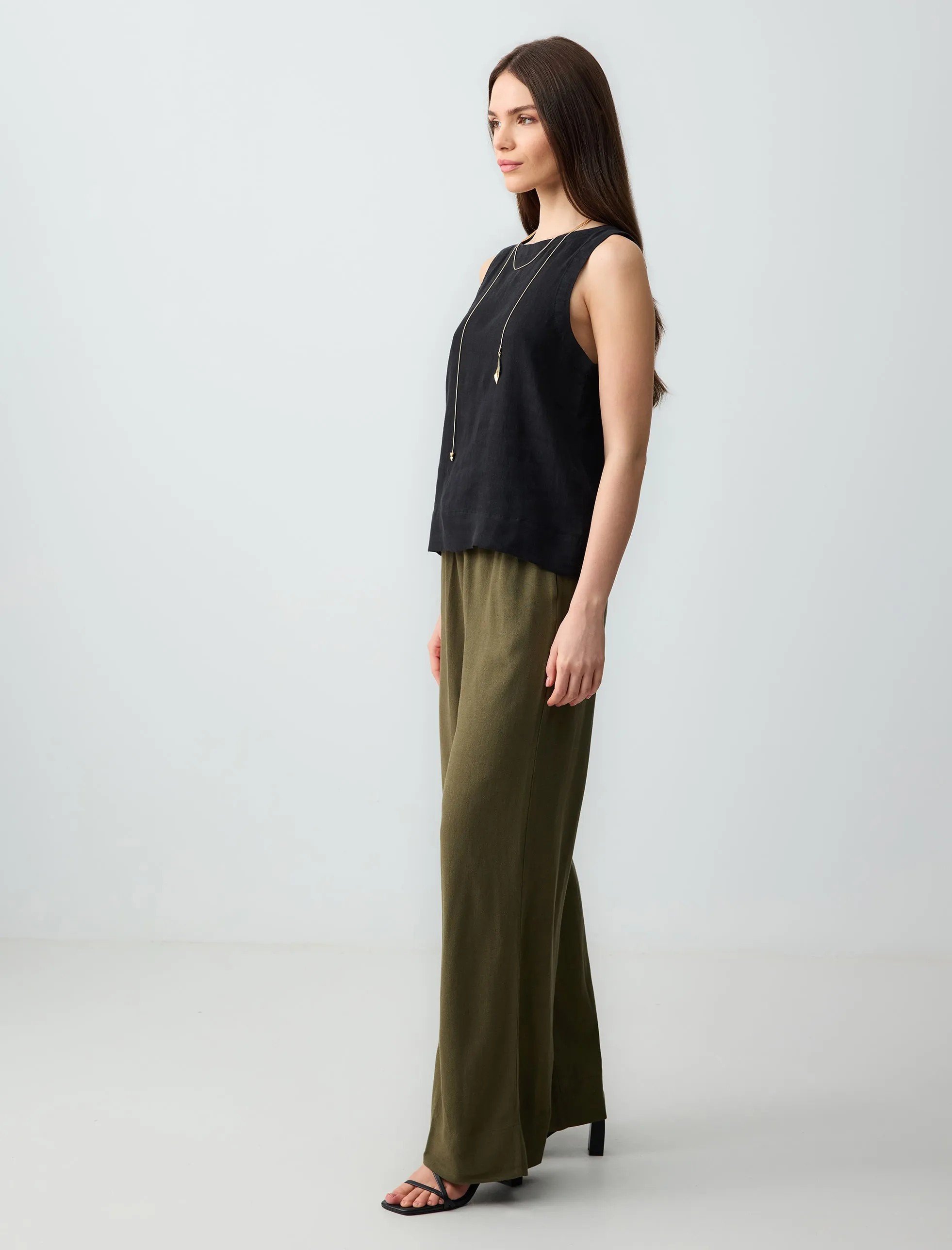 Rahat Kesim Bol Paça Keten Pantolon