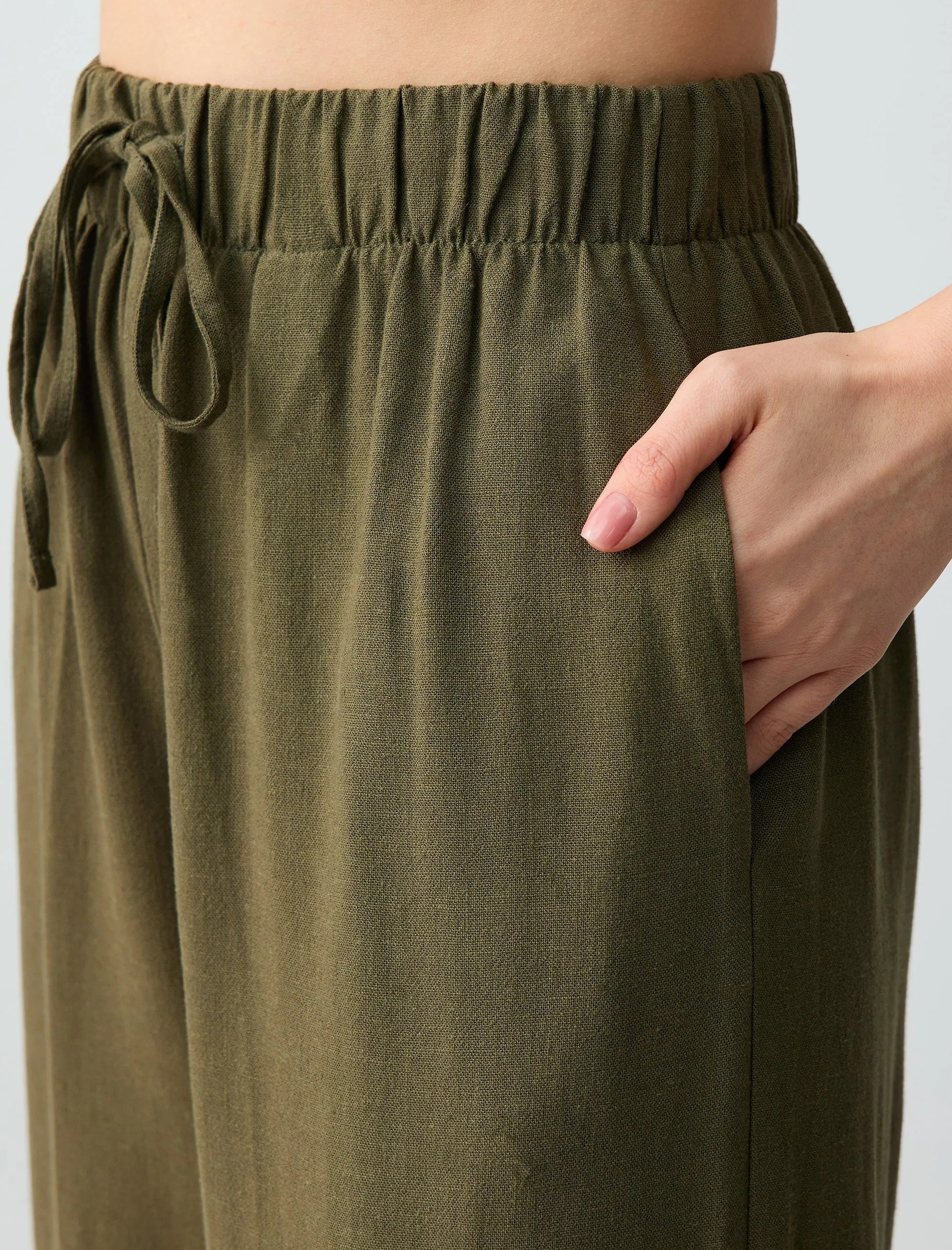 Rahat Kesim Bol Paça Keten Pantolon