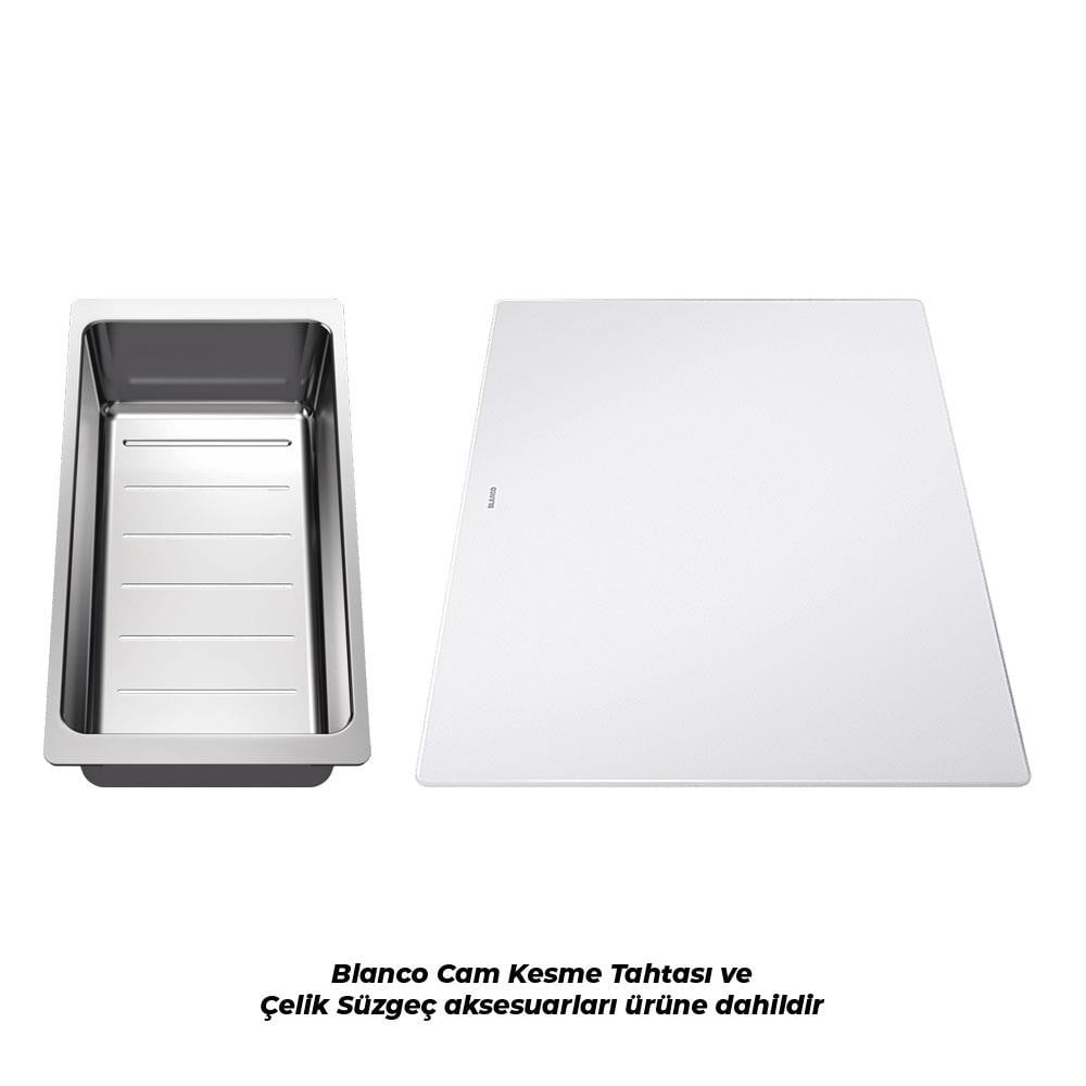 Blanco AXIA III 6 S Granit Evye, Siyah, Sol, Cam kesme tahtalı, 100x51 cm