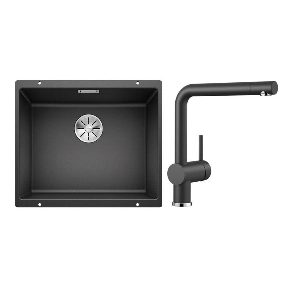 Blanco SUBLINE 500 U Granit Antrasit Evye, LINUS Antrasit Armatür Set