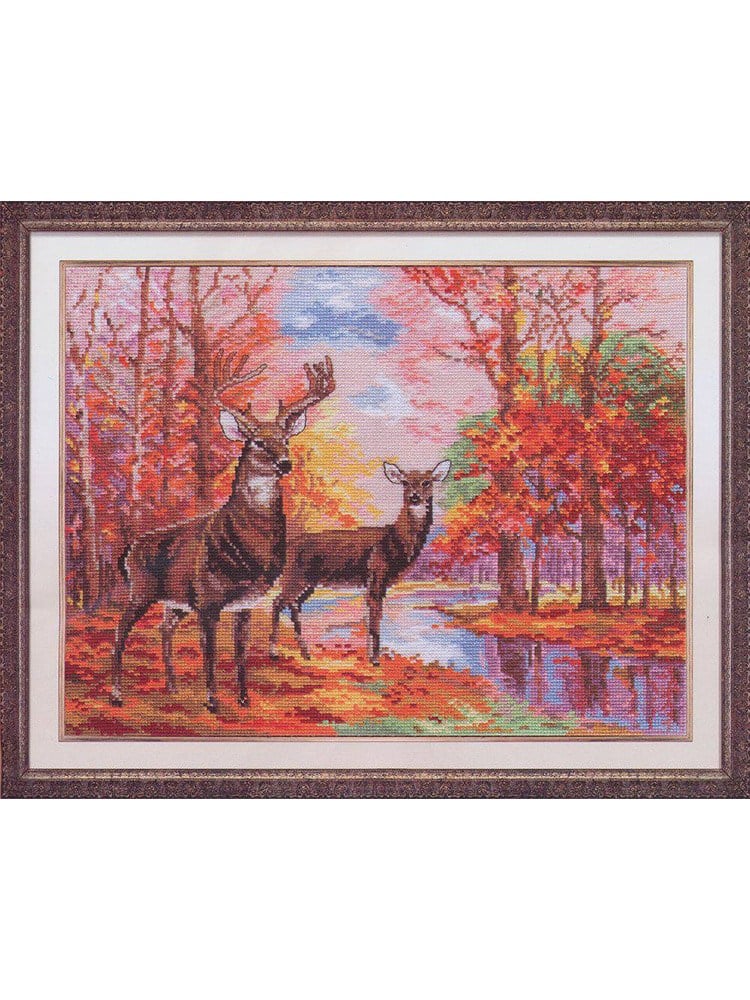 Alisa Deer in the Autumn Forest Counted Cross Stitch Kit (Aida, Threads and Chart Included) - 1-09