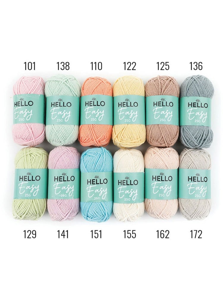Hello Easy Yarn Set 12 x 25 g Pastel – Cotton-Acrylic Punch Needle and Amigurumi Yarn - ES-12PK01