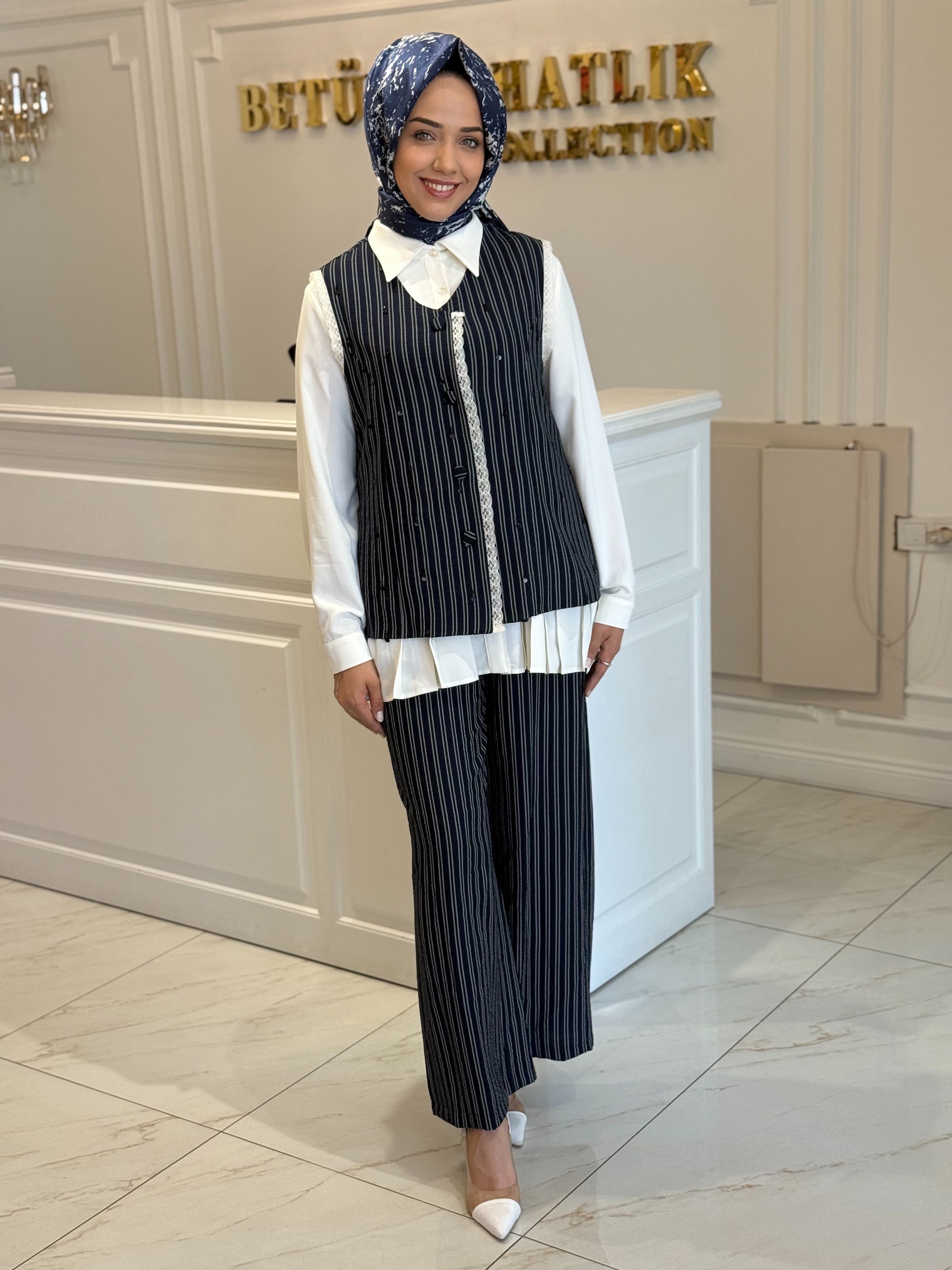 GHISA 9315 ÇİZGİLİ TAKIM LACİVERT