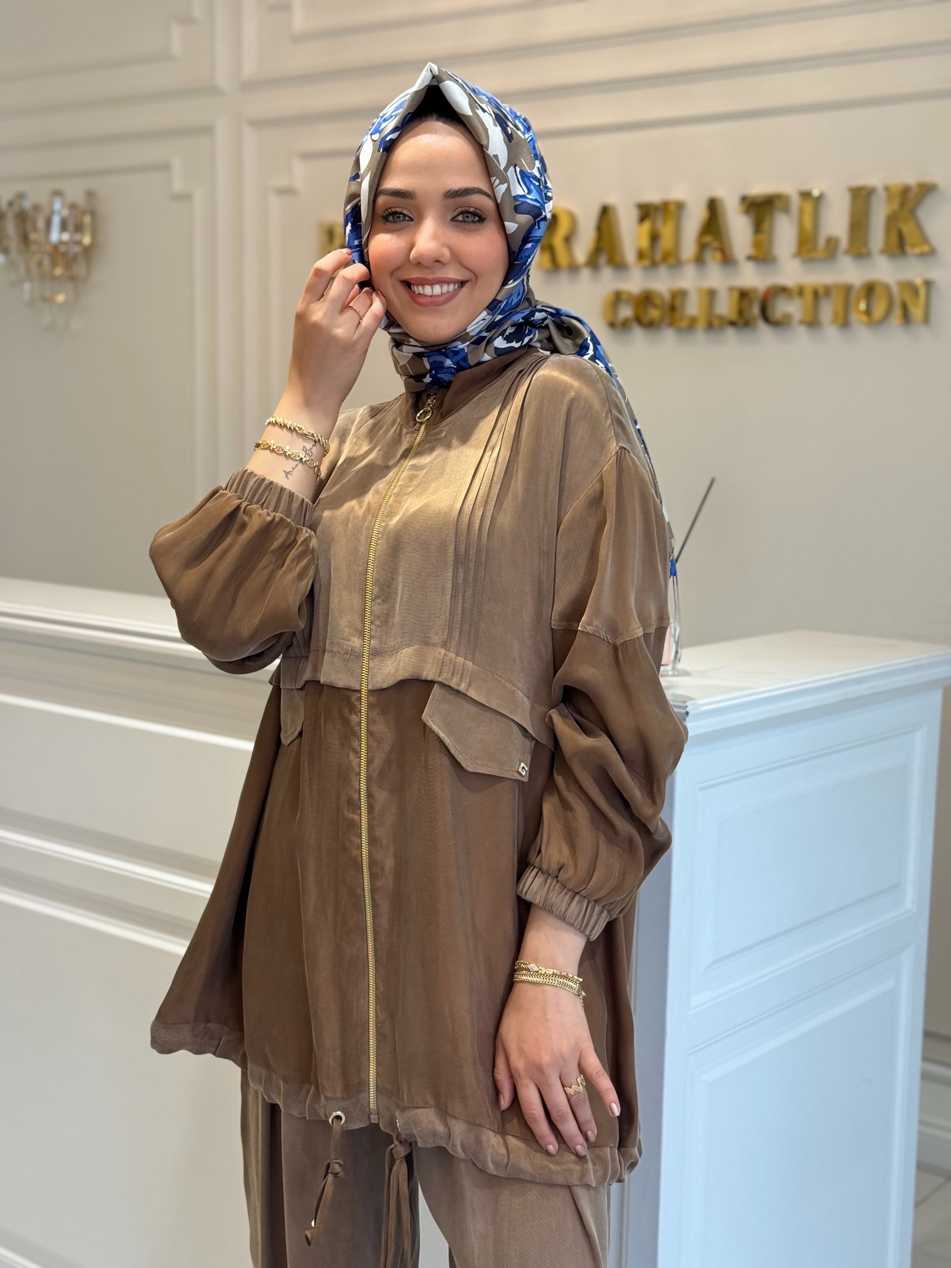 Ghısa İpek Kupra Takım Kahve