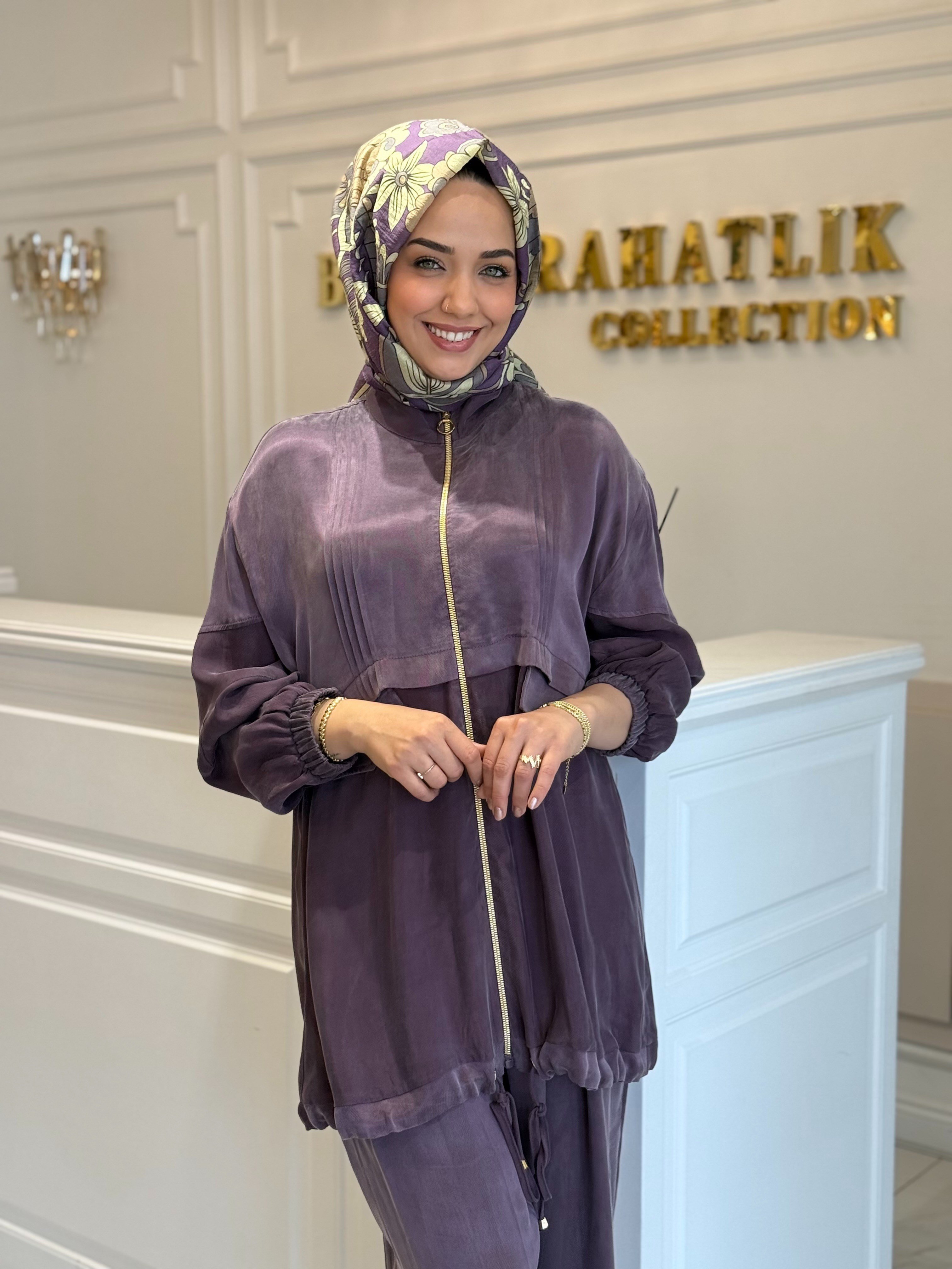 Ghısa İpek Kupra Takım Mürdüm
