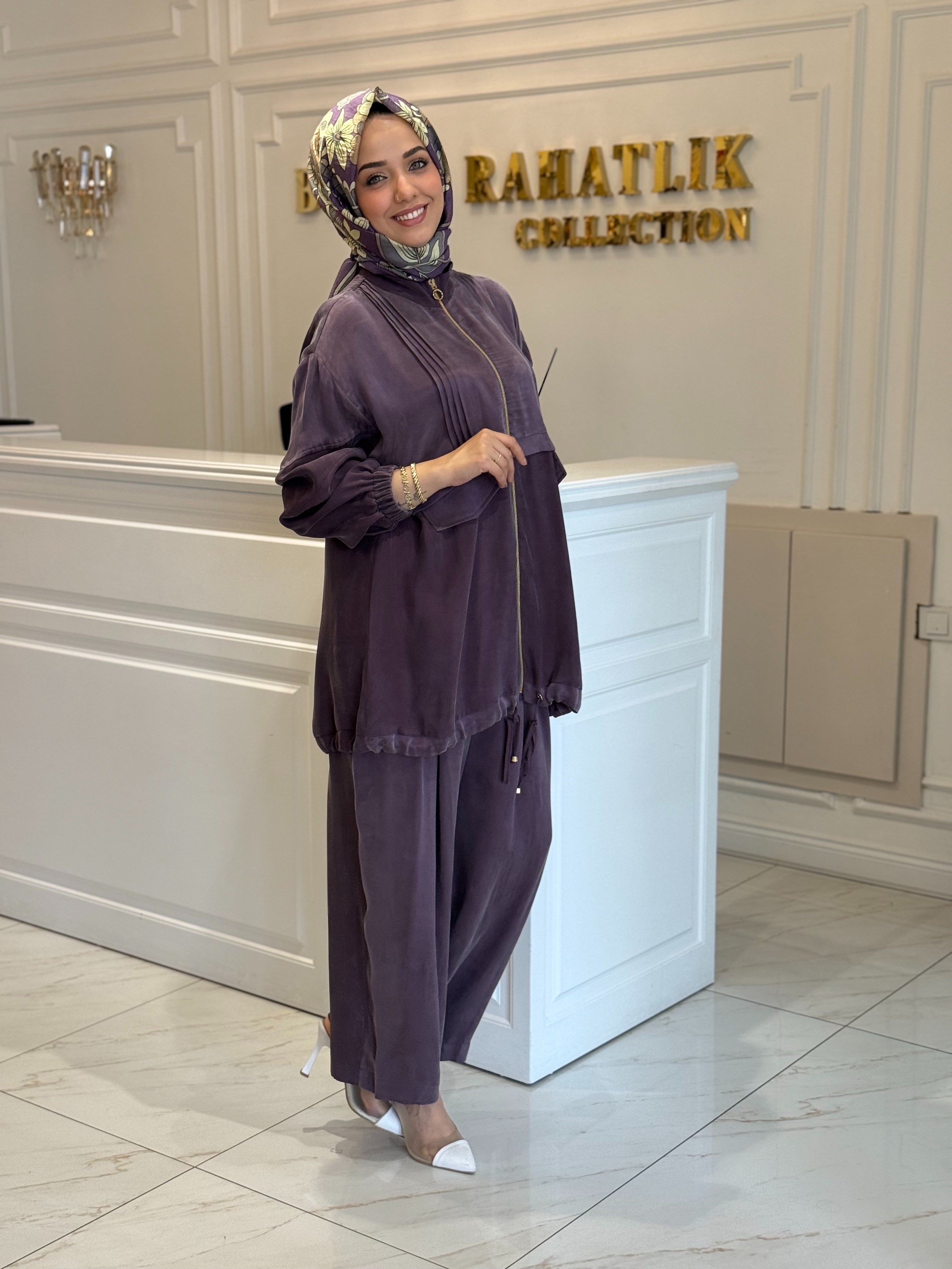 Ghısa İpek Kupra Takım Mürdüm