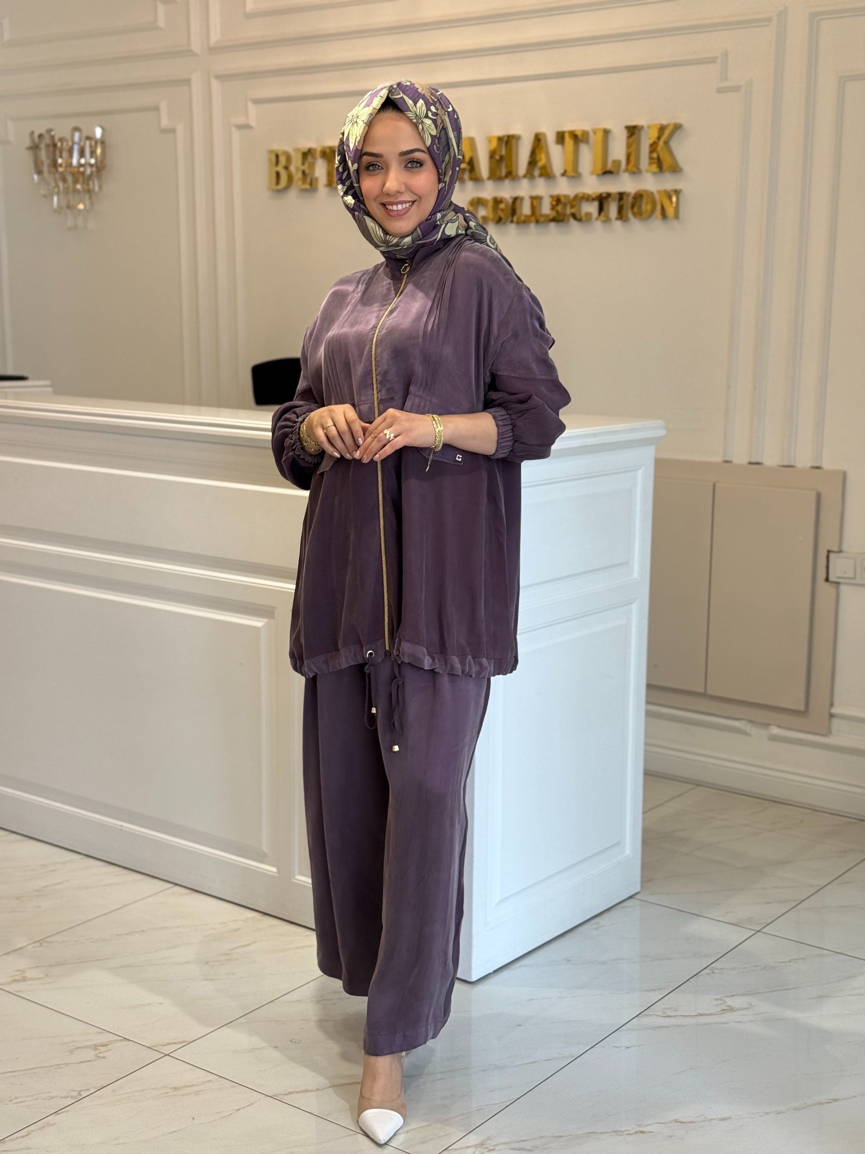 Ghısa İpek Kupra Takım Mürdüm