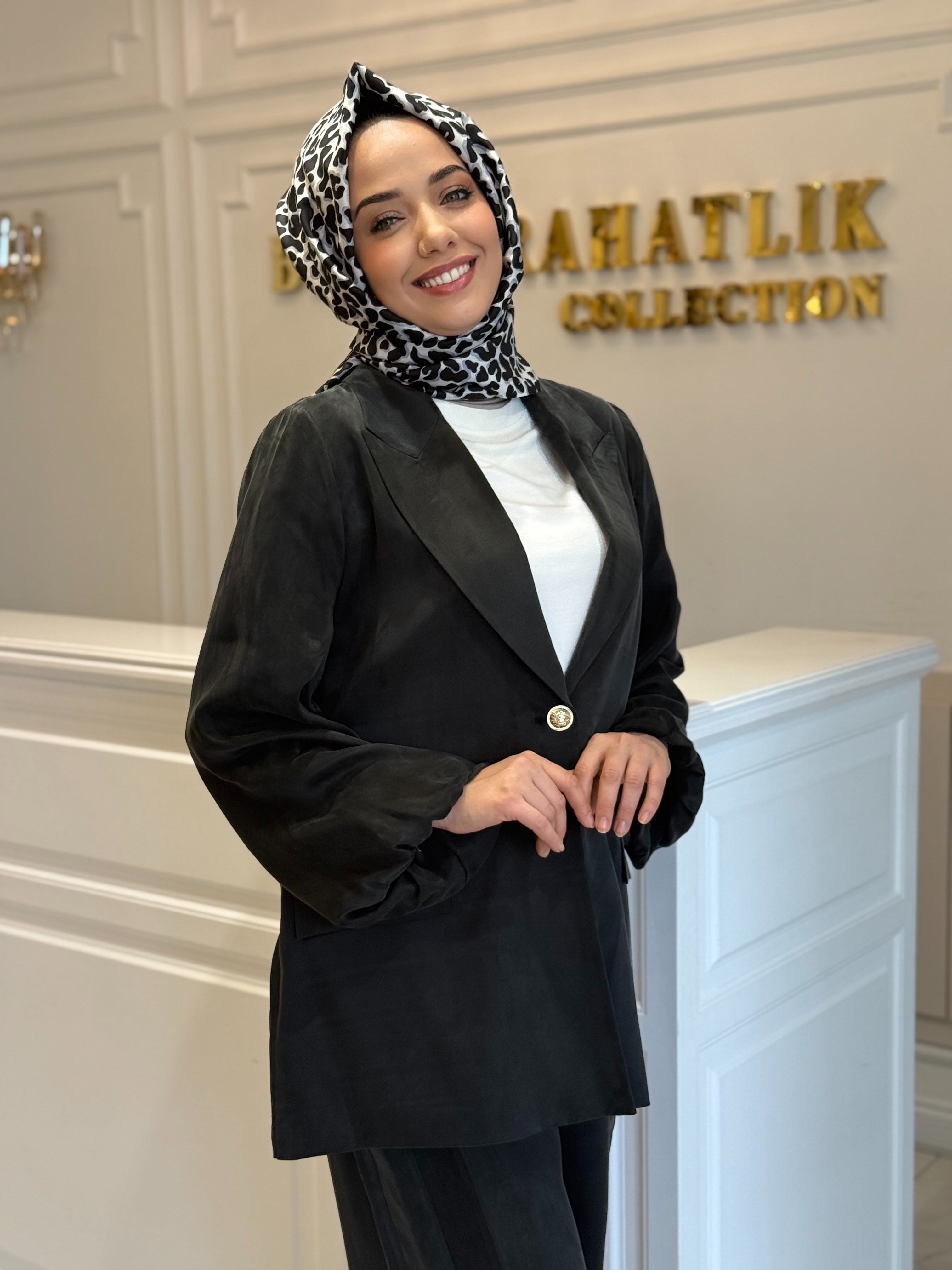 Ghısa İpek Kupra Takım Siyah