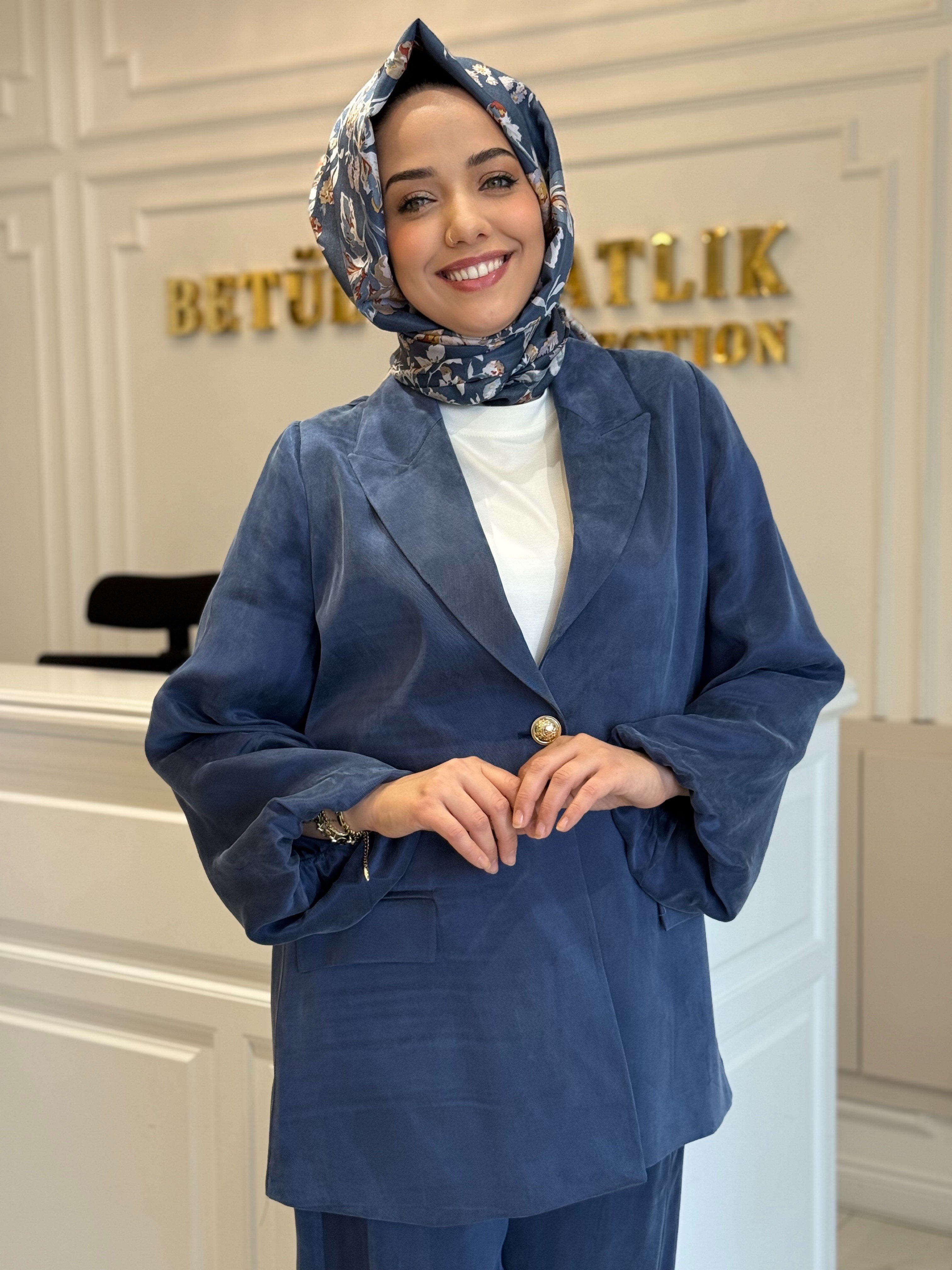 Ghısa İpek Kupra Takım Mavi