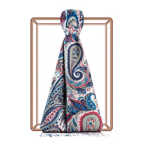 Turkuaz Paisley Desenli İpek Şal