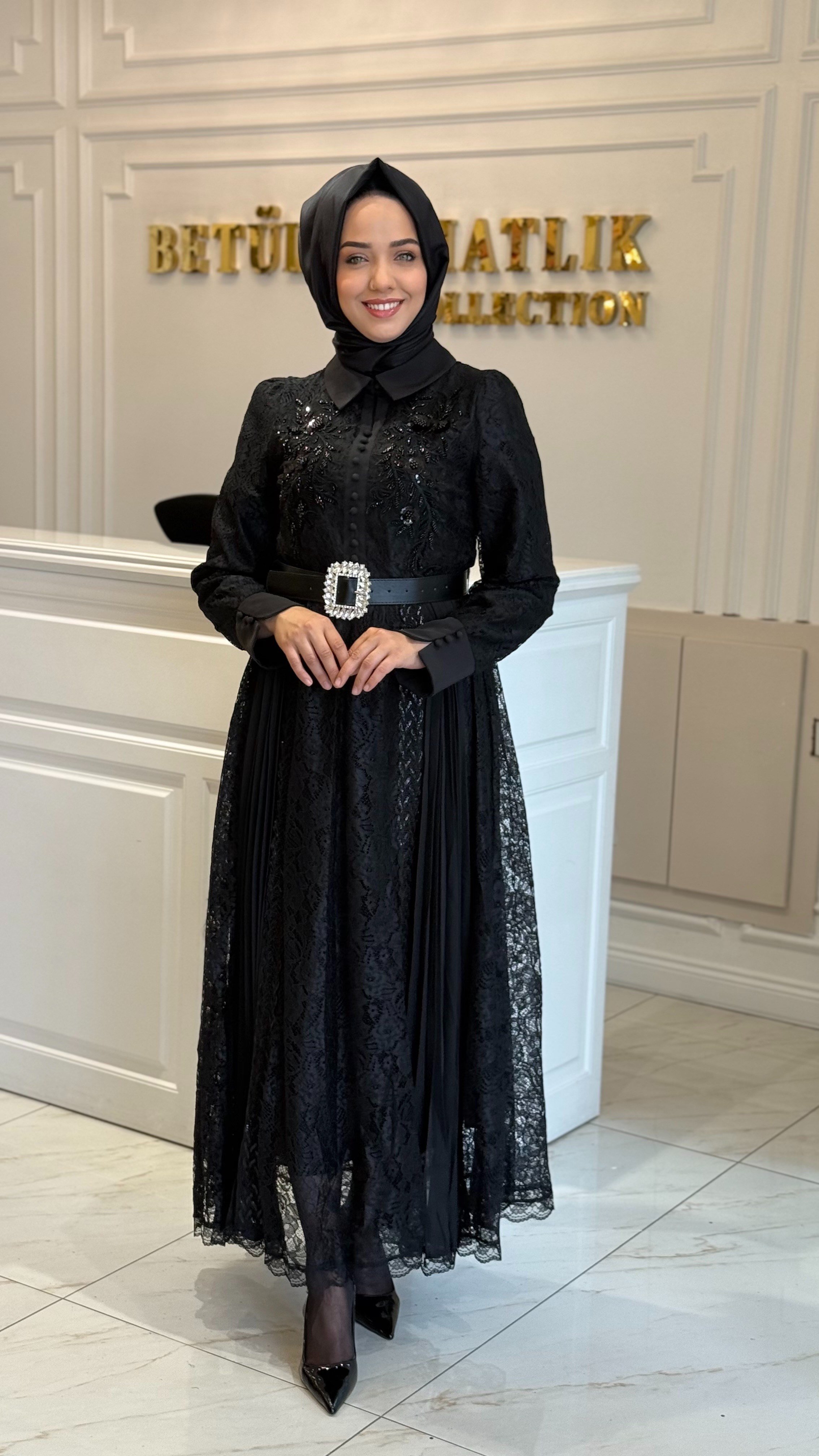 BTL İthal Güpürlü Elbise Siyah
