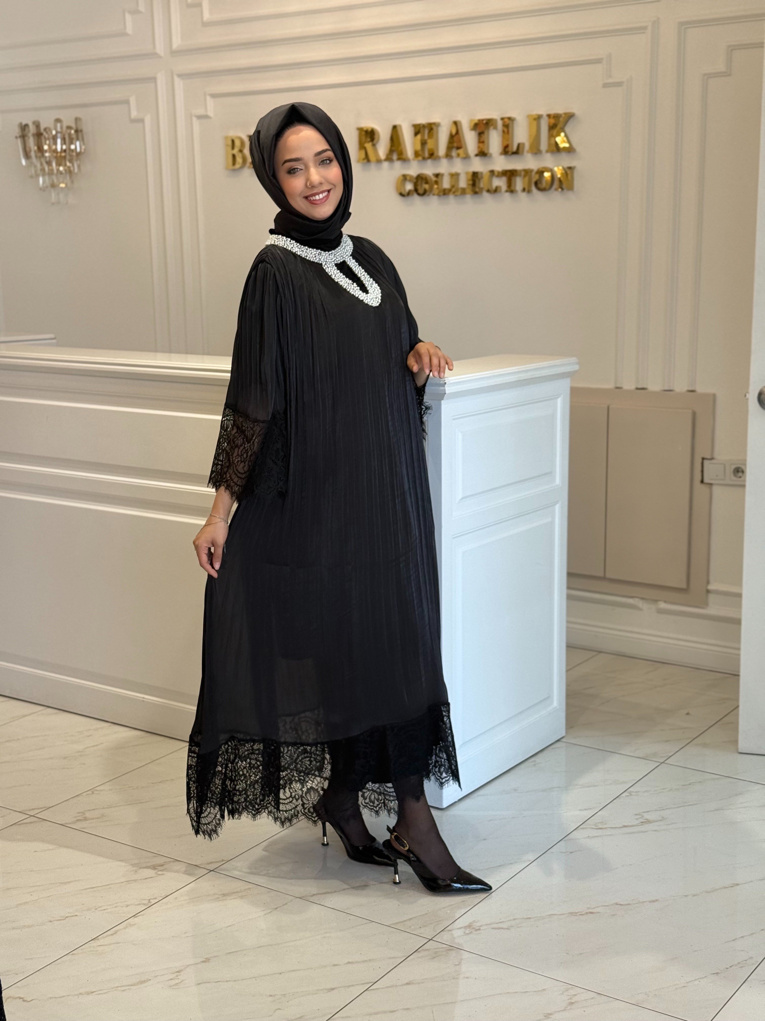 BTL İTHAL YAKASI TAŞLI ŞİFON ELBİSE