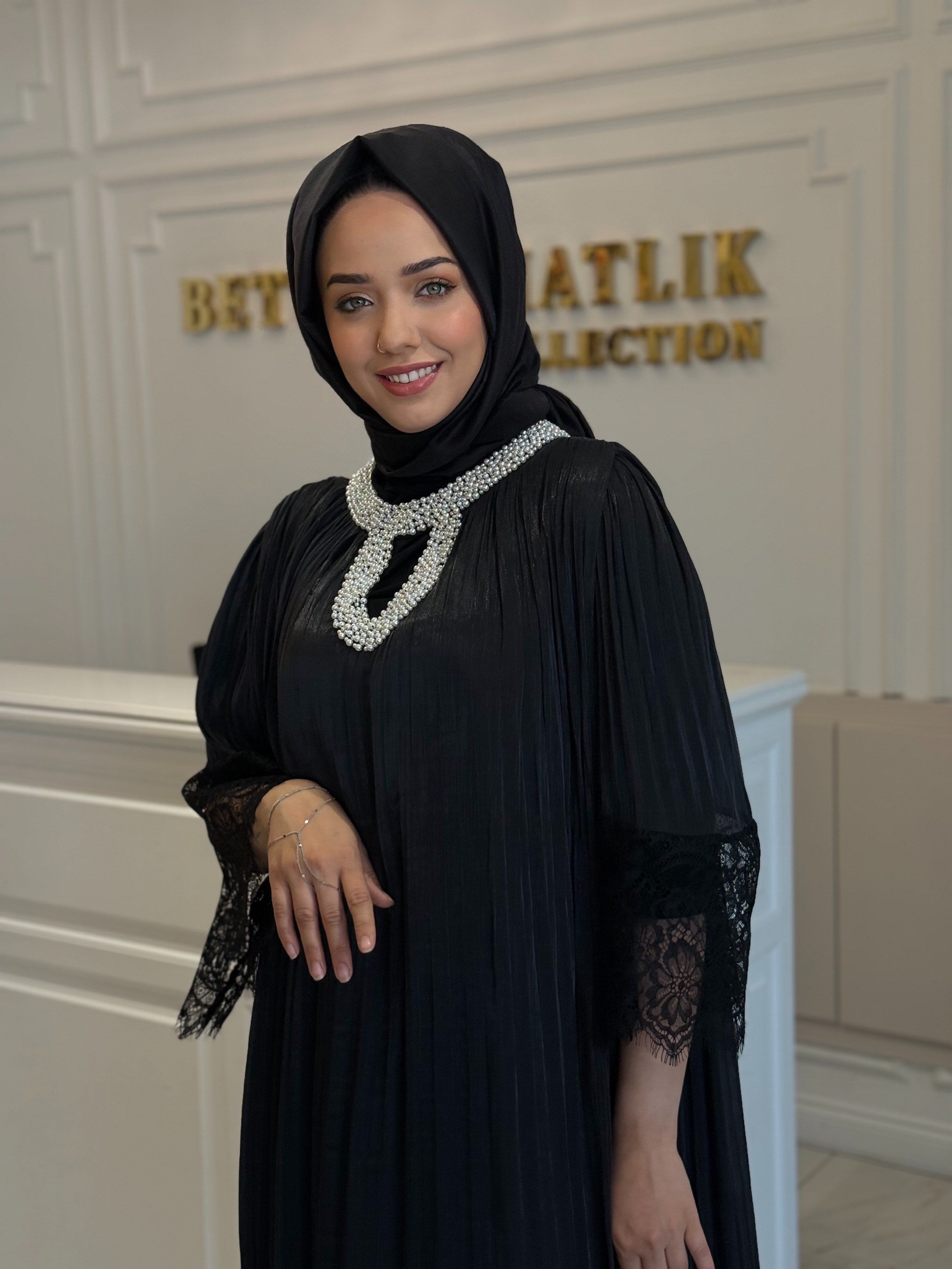 BTL İTHAL YAKASI TAŞLI ŞİFON ELBİSE