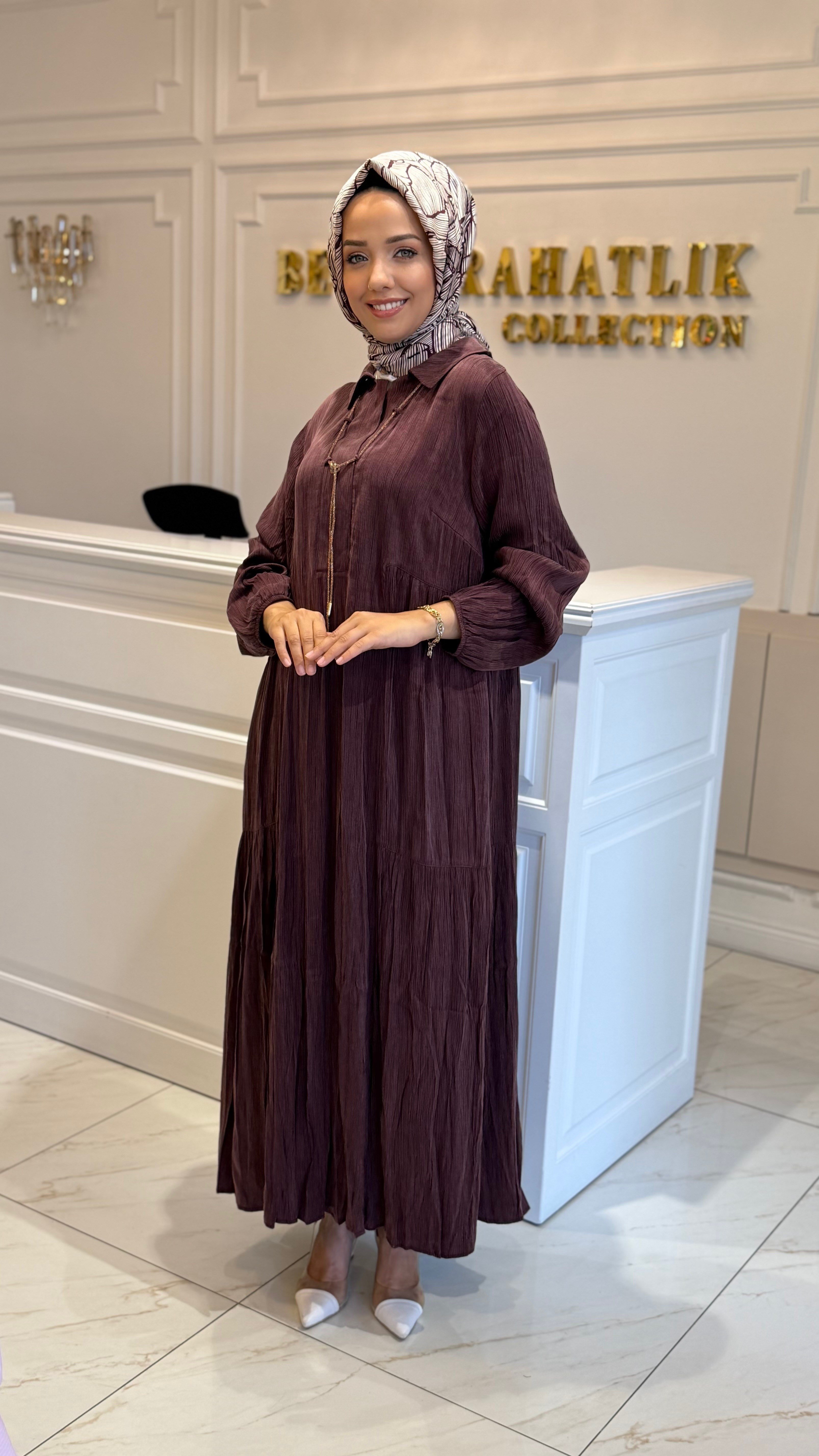 LİSSMORE 5793 KOLYELİ KUPRA ELBİSE BORDO