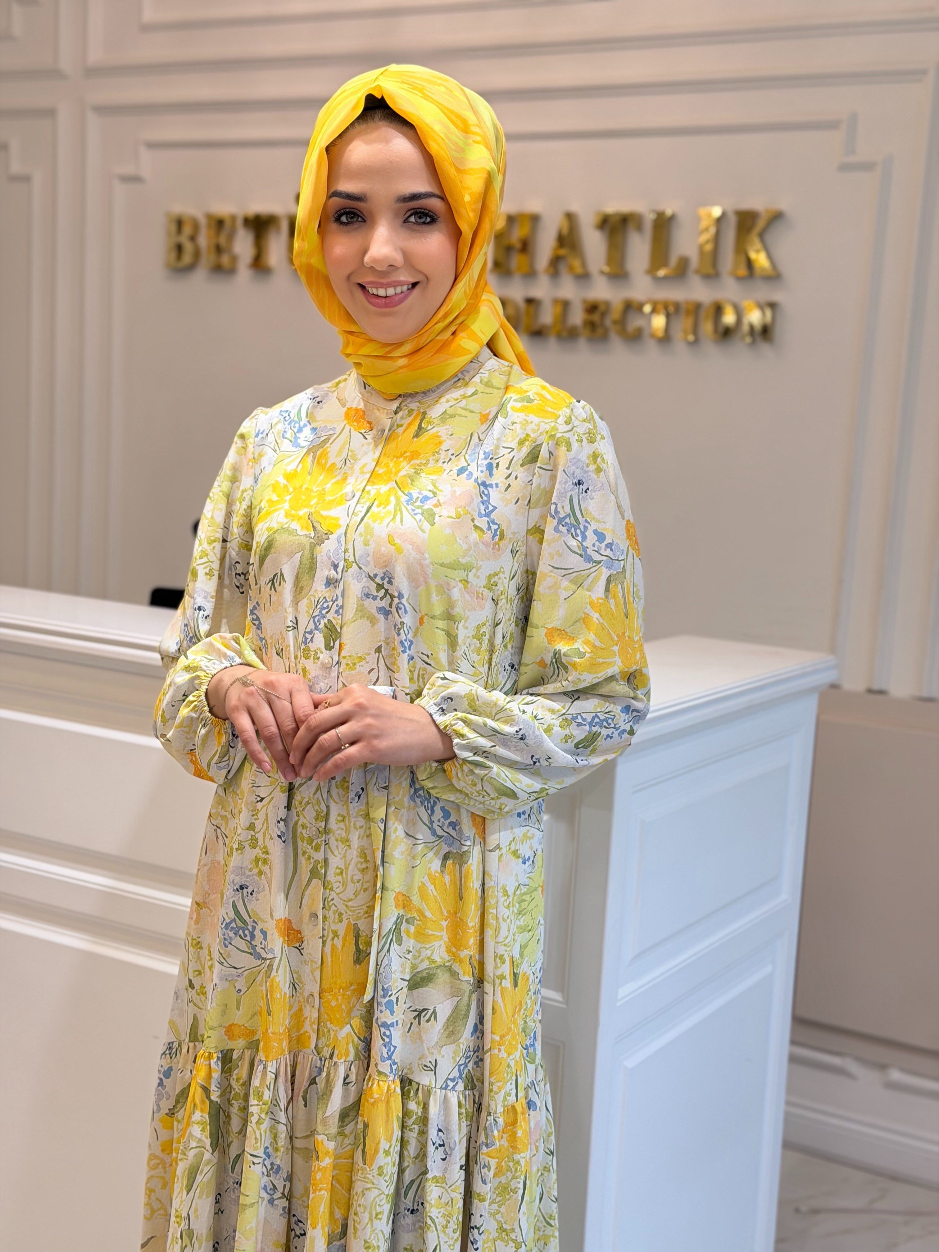 MERWISH 1746 BLOOM ELBİSE SARI