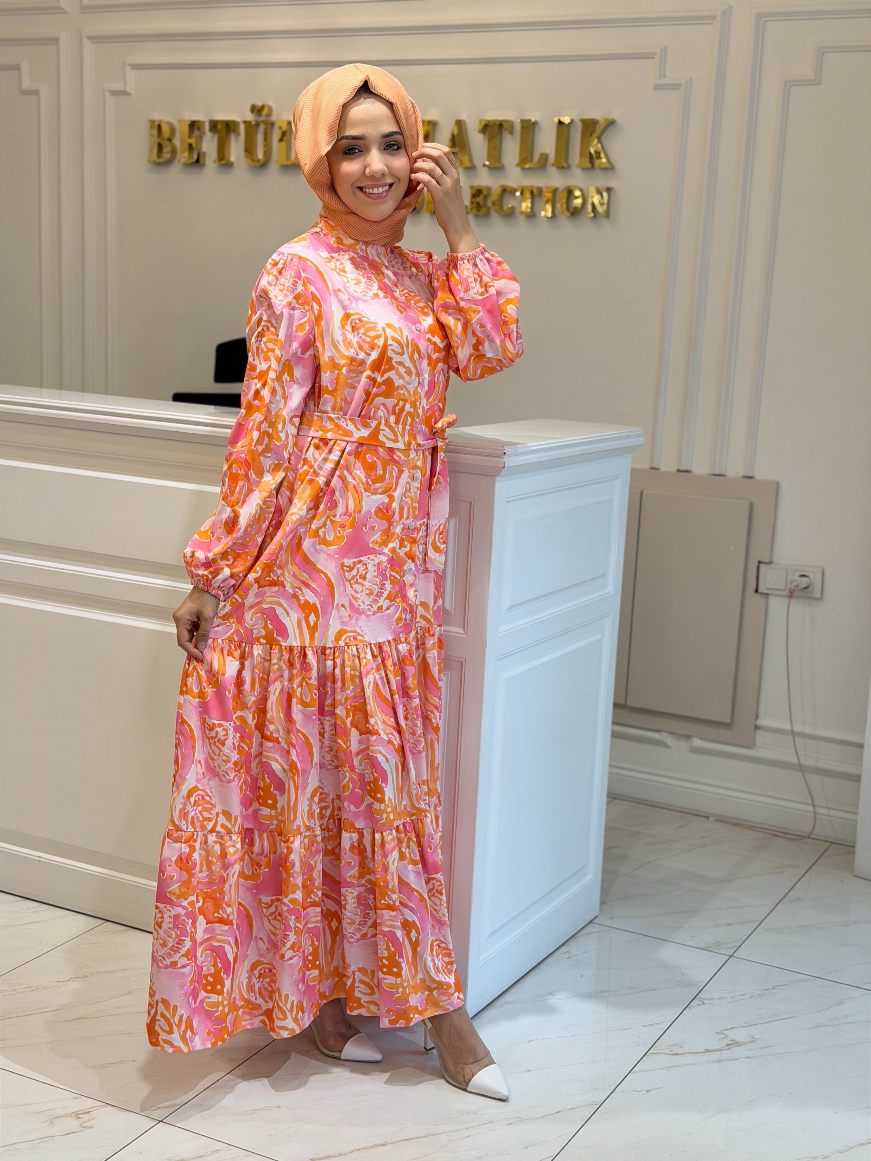 MERWISH 1755 BLOOM ELBİSE FUŞYA