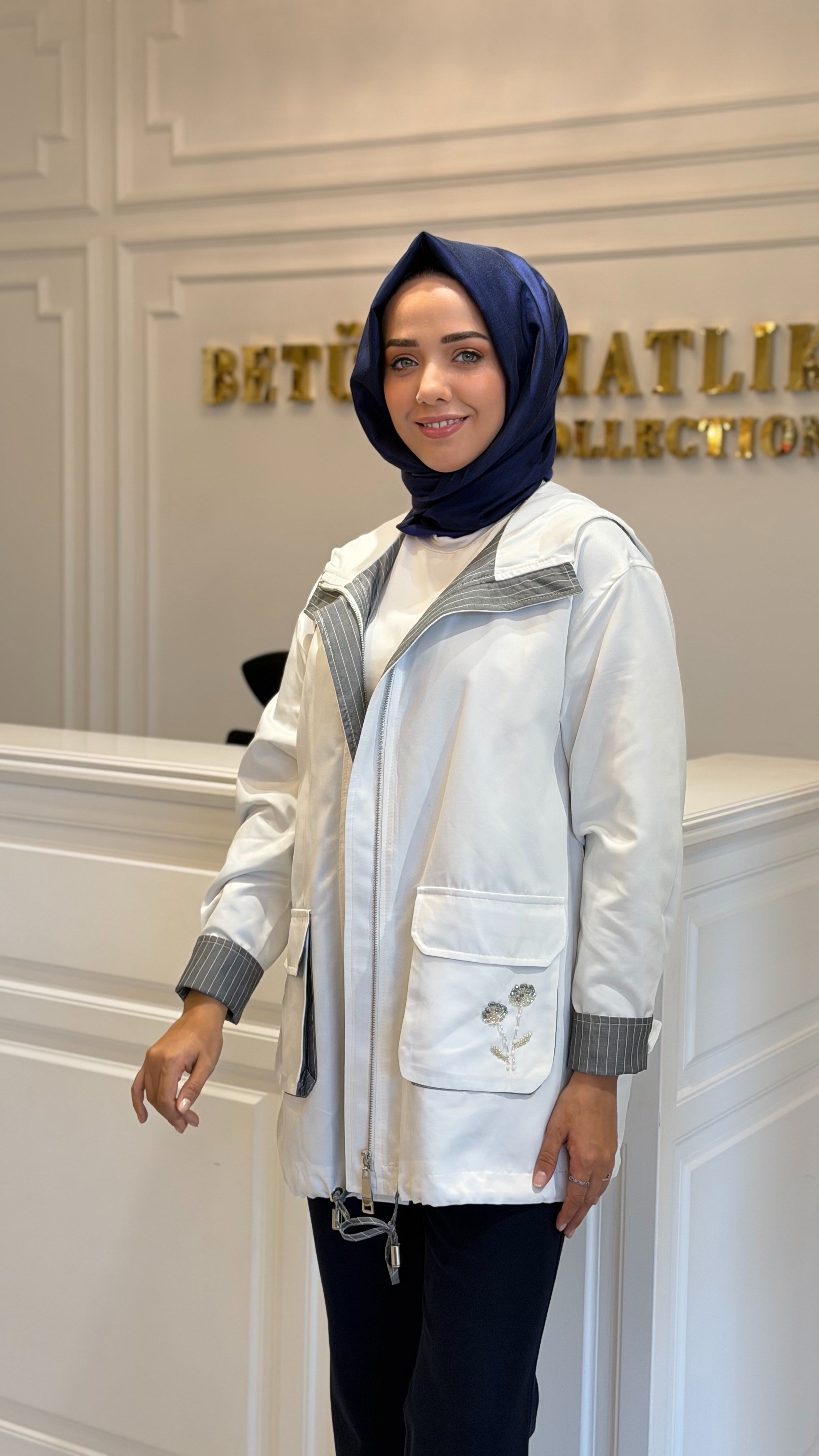 MİSSEMRAMİSS 5340 NORDIC ÇİZGİ DETAYLI CEKET EKRU