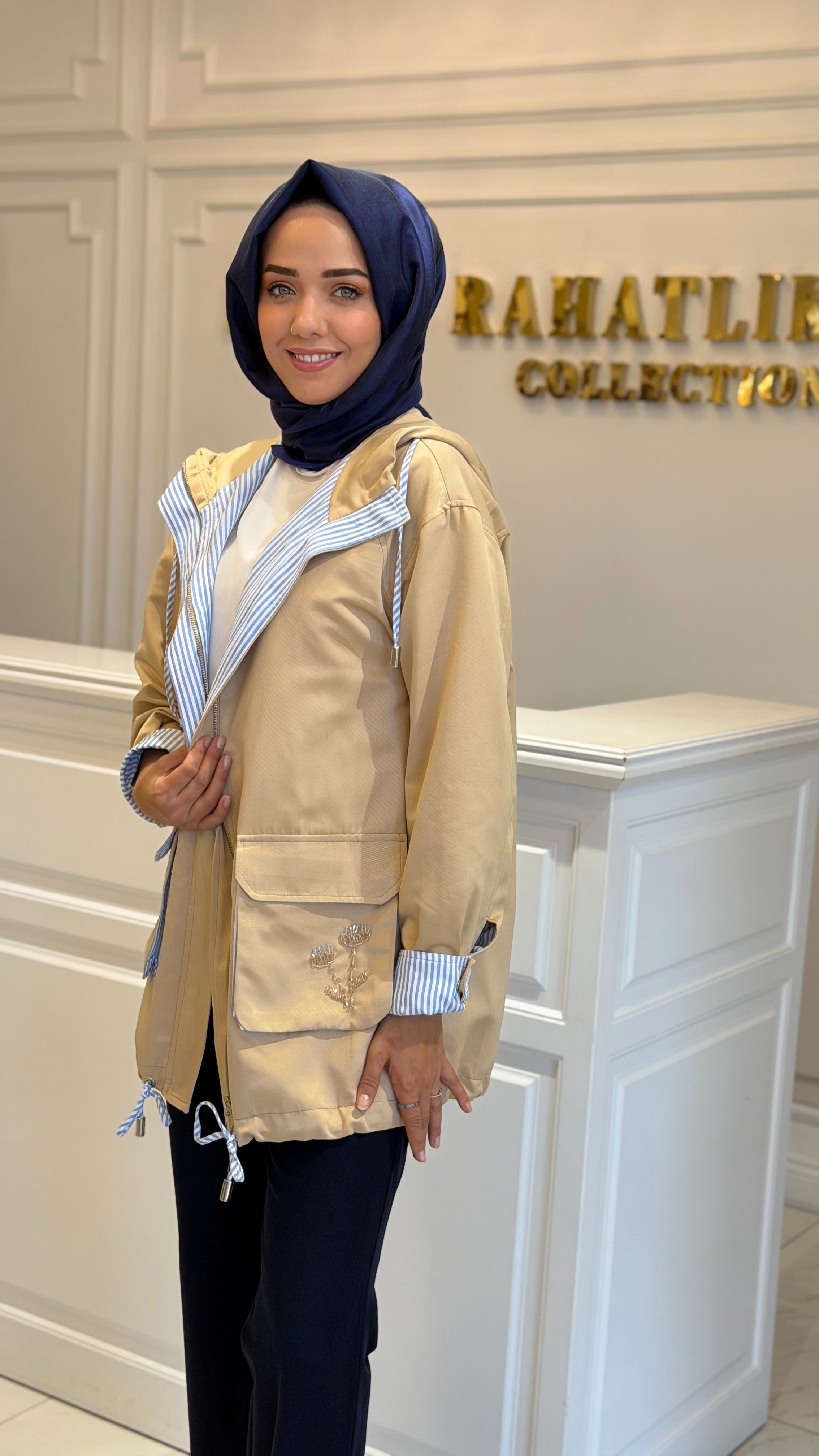 MİSSEMRAMİSS 5340 NORDIC ÇİZGİ DETAYLI CEKET BEJ