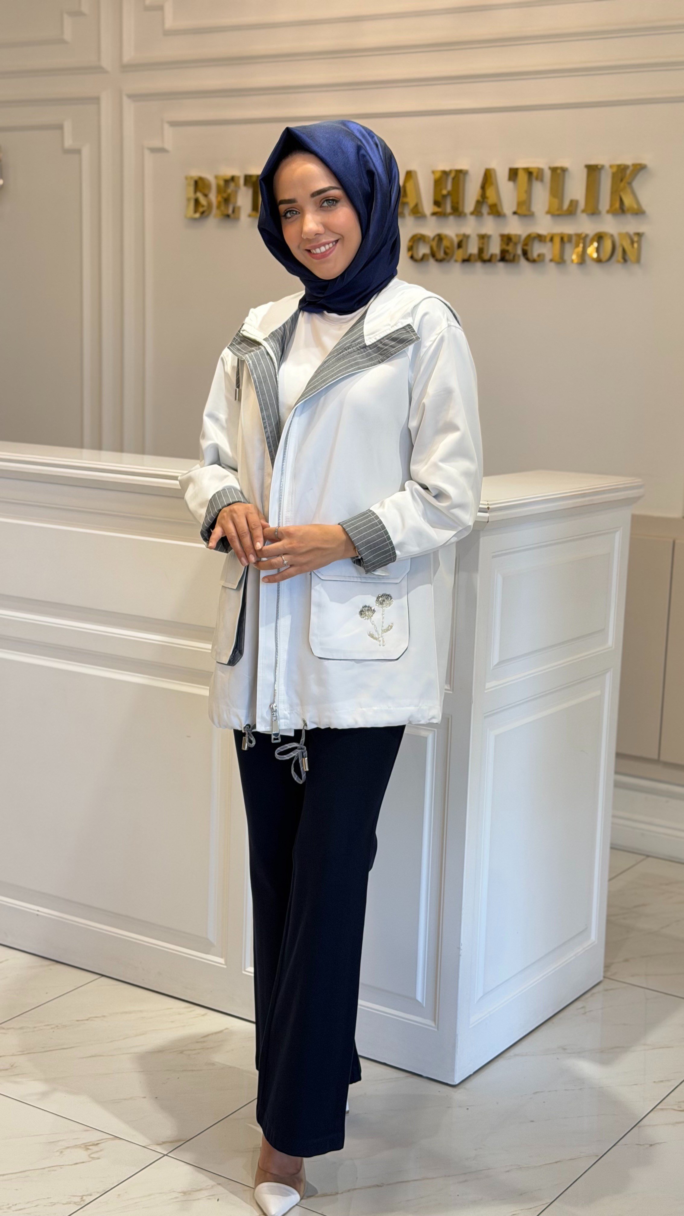 MİSSEMRAMİSS 5340 NORDIC ÇİZGİ DETAYLI CEKET EKRU