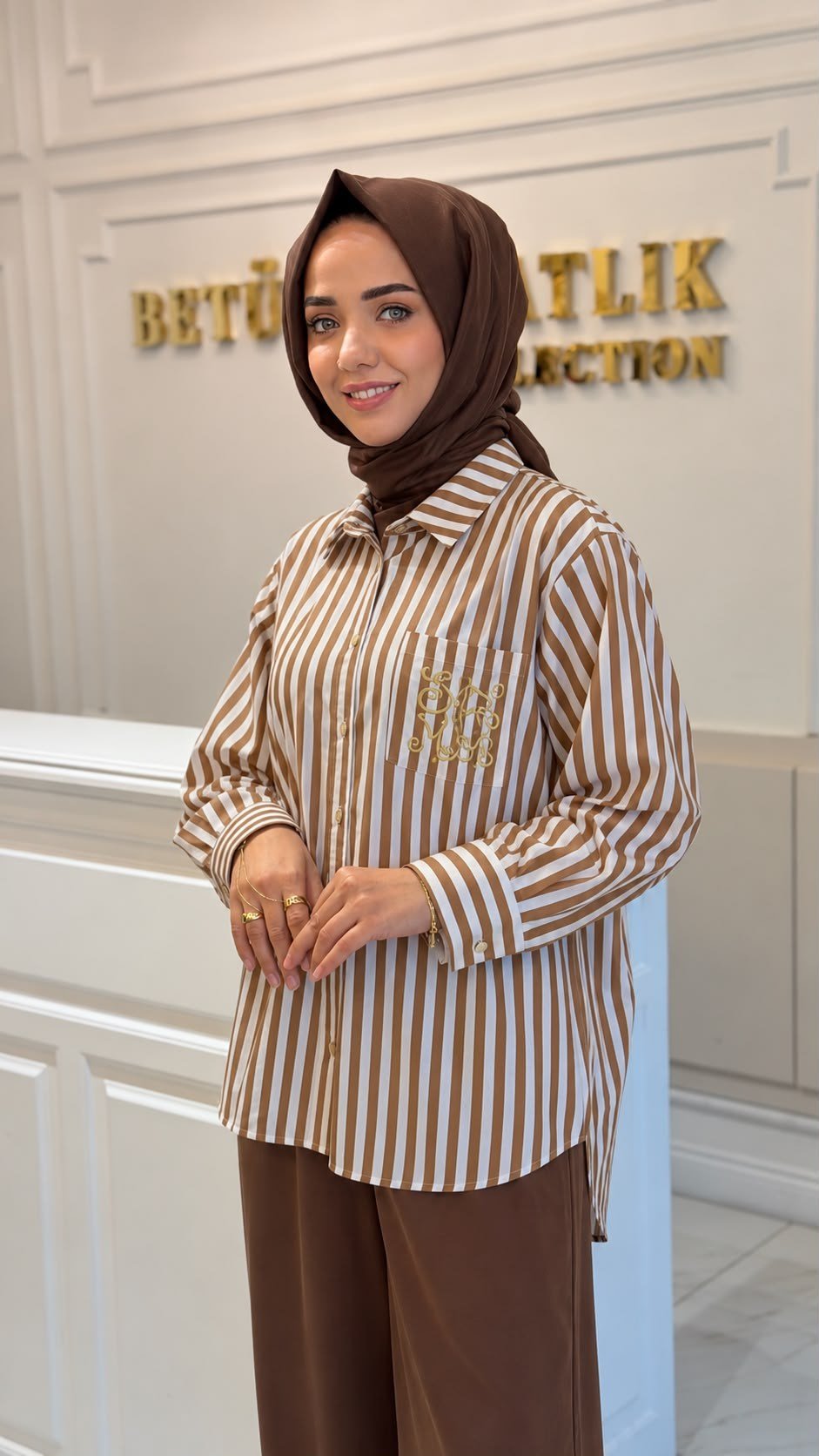 MISSEMRAMISS 4074 ÇİZGİLİ GÖMLEK CAMEL