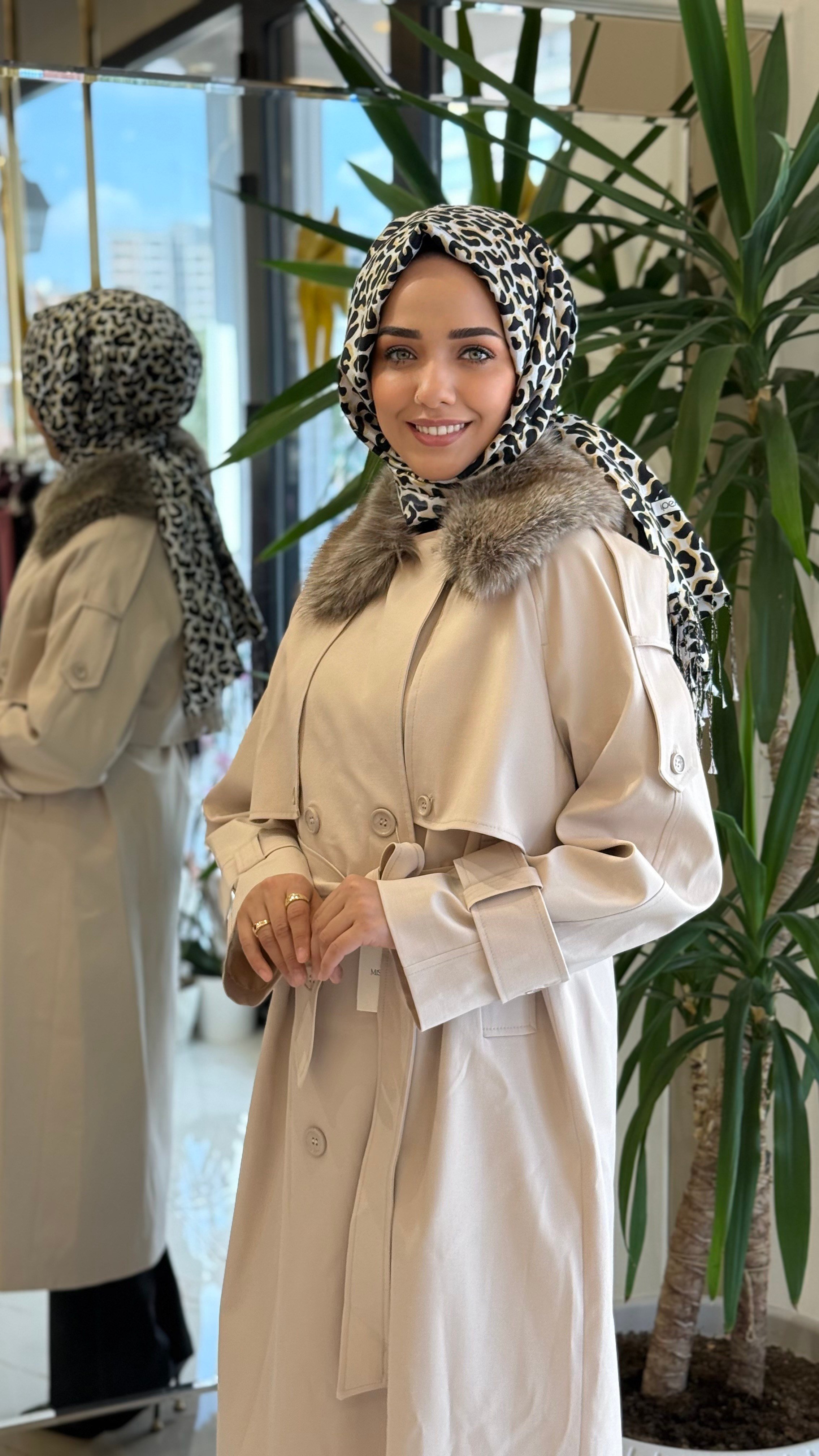MISSEMRAMISS 5478 KÜRKLÜ ROSE TRENÇKOT TAŞ