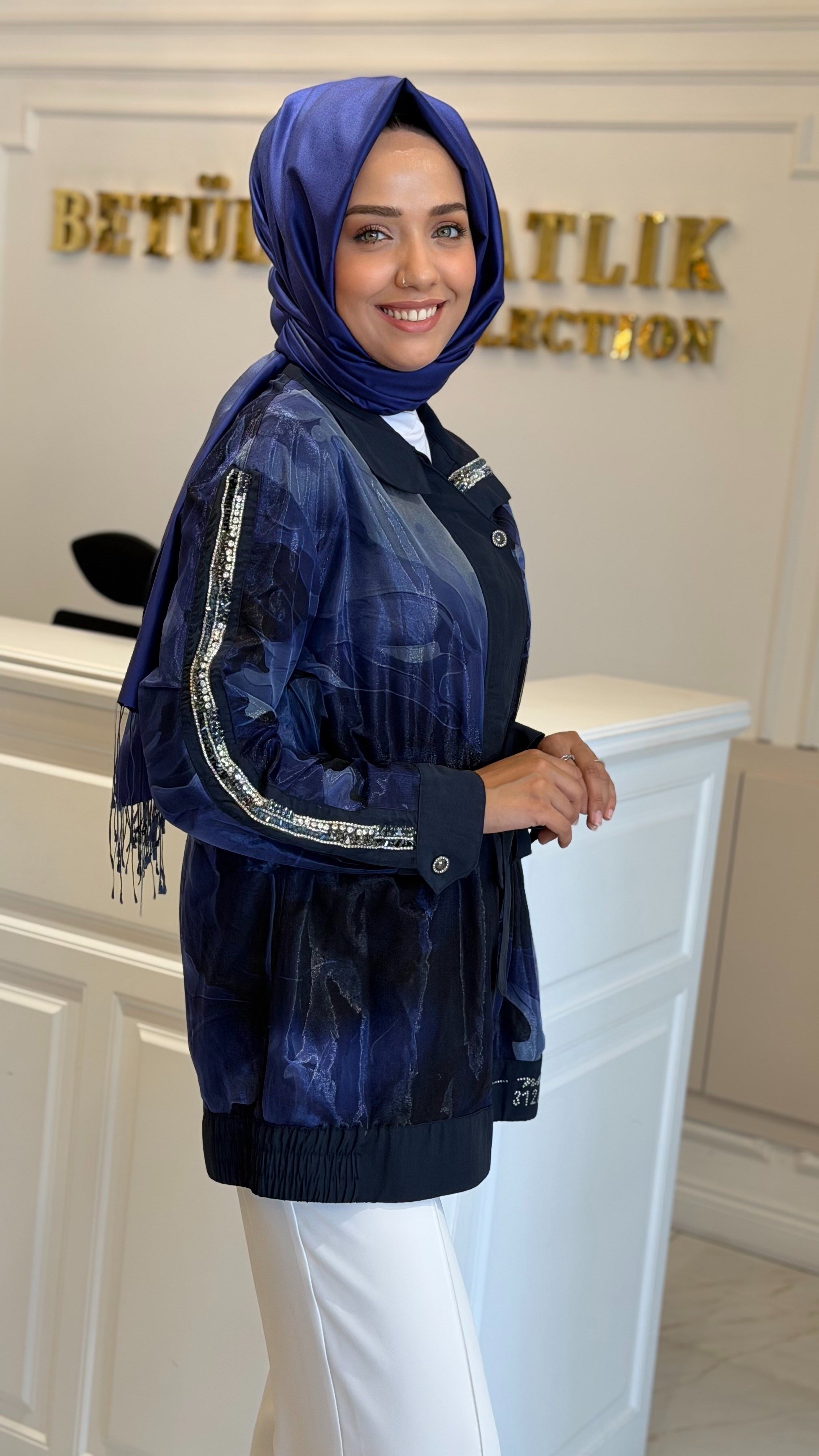 MY312 7607 DESENLİ TAŞLI CEKET LACİVERT