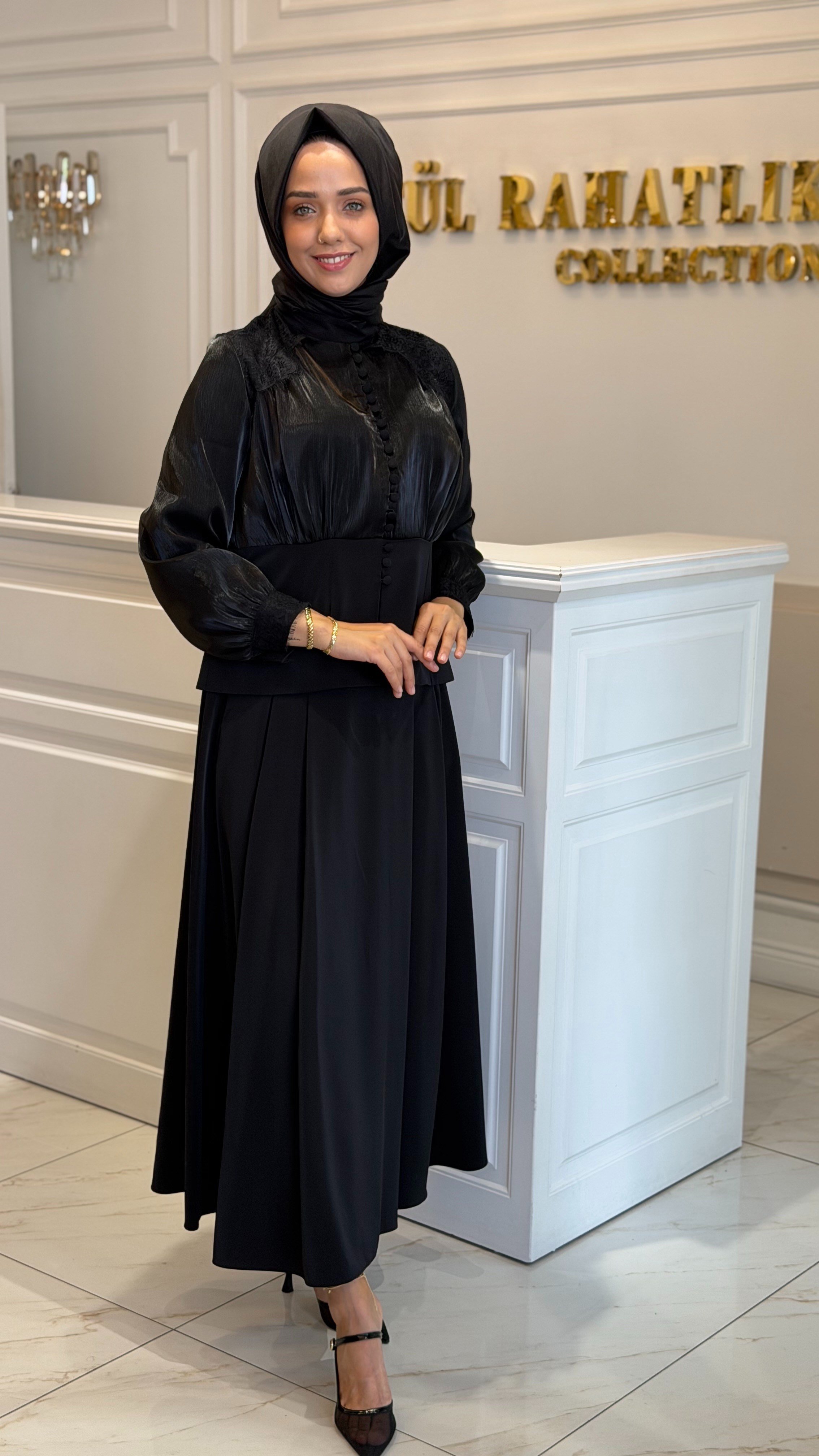 MY312 1793 ÖNÜ DÜĞMELİ DANTELLİ TAKIM SİYAH