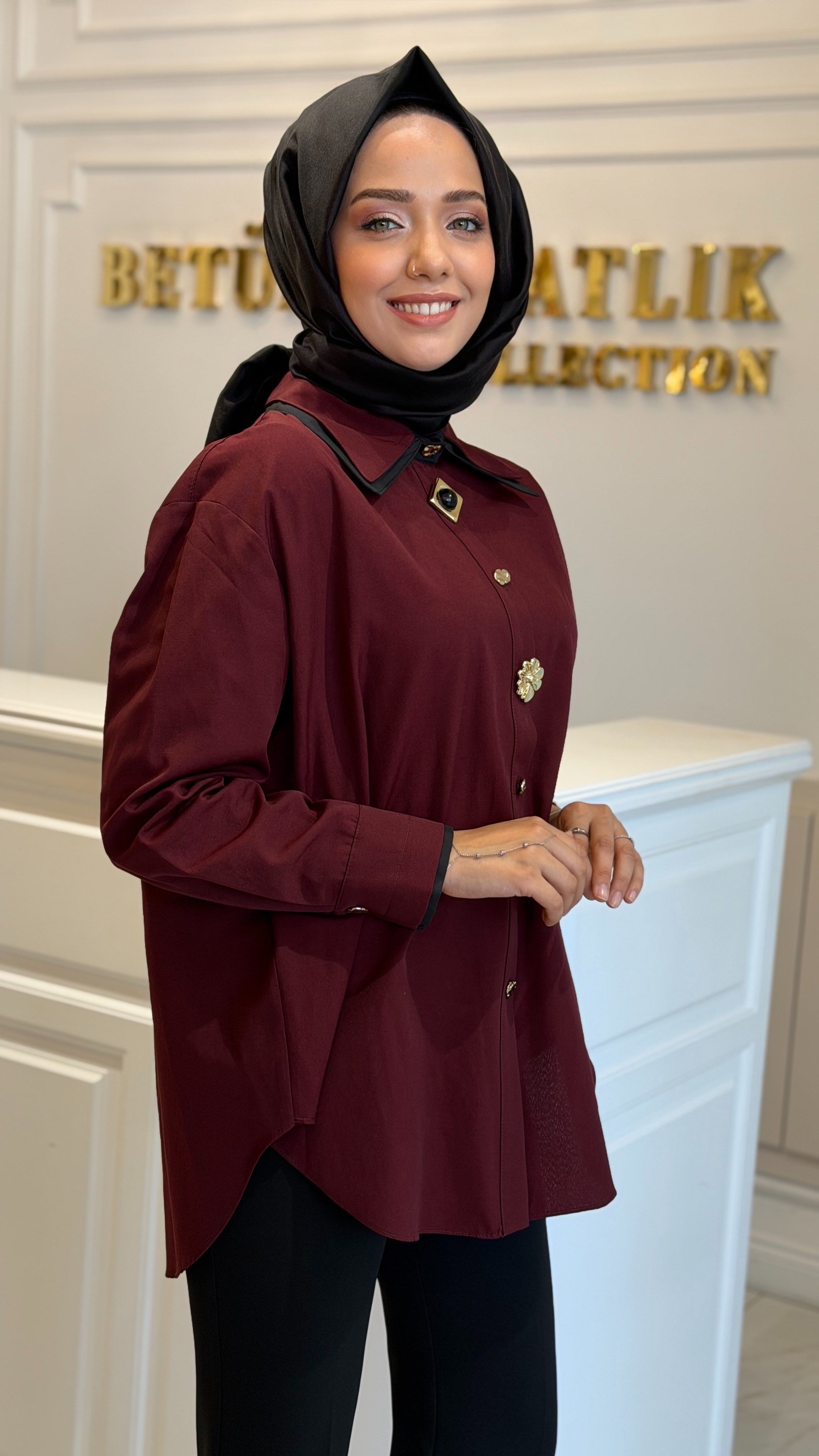 MY312 8911 ÖNÜ AKSESUARLI GÖMLEK BORDO