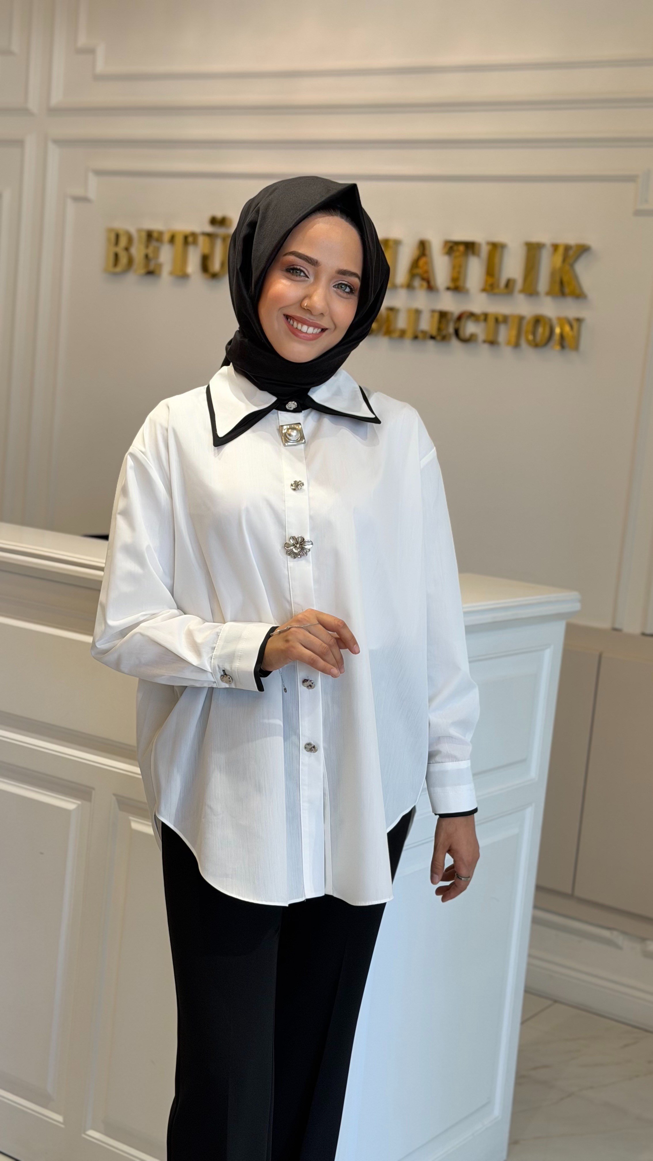 MY312 8911 ÖNÜ AKSESUARLI GÖMLEK EKRU