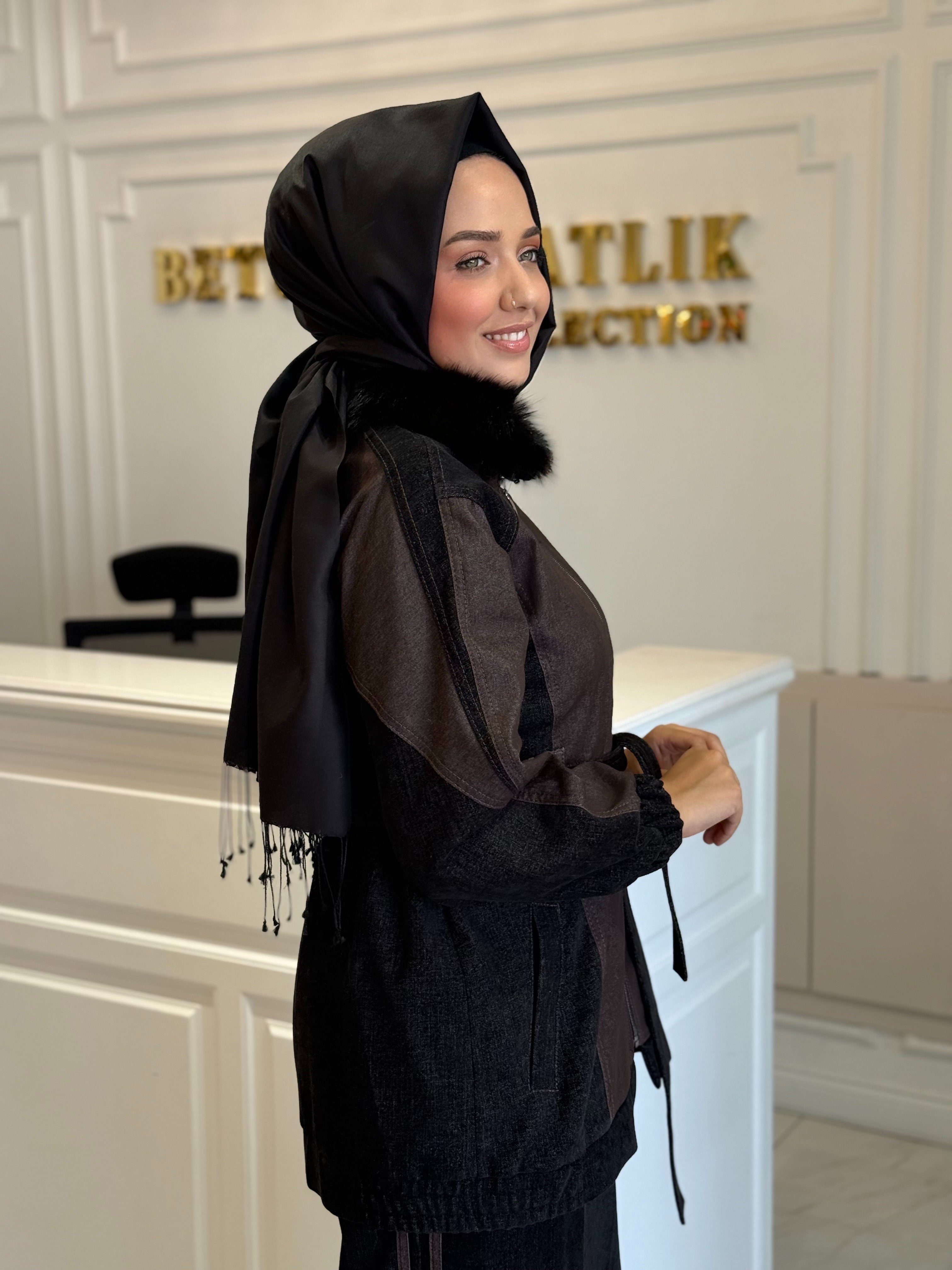 MY312 1731 YAKASI KÜRKLÜ TAKIM SİYAH