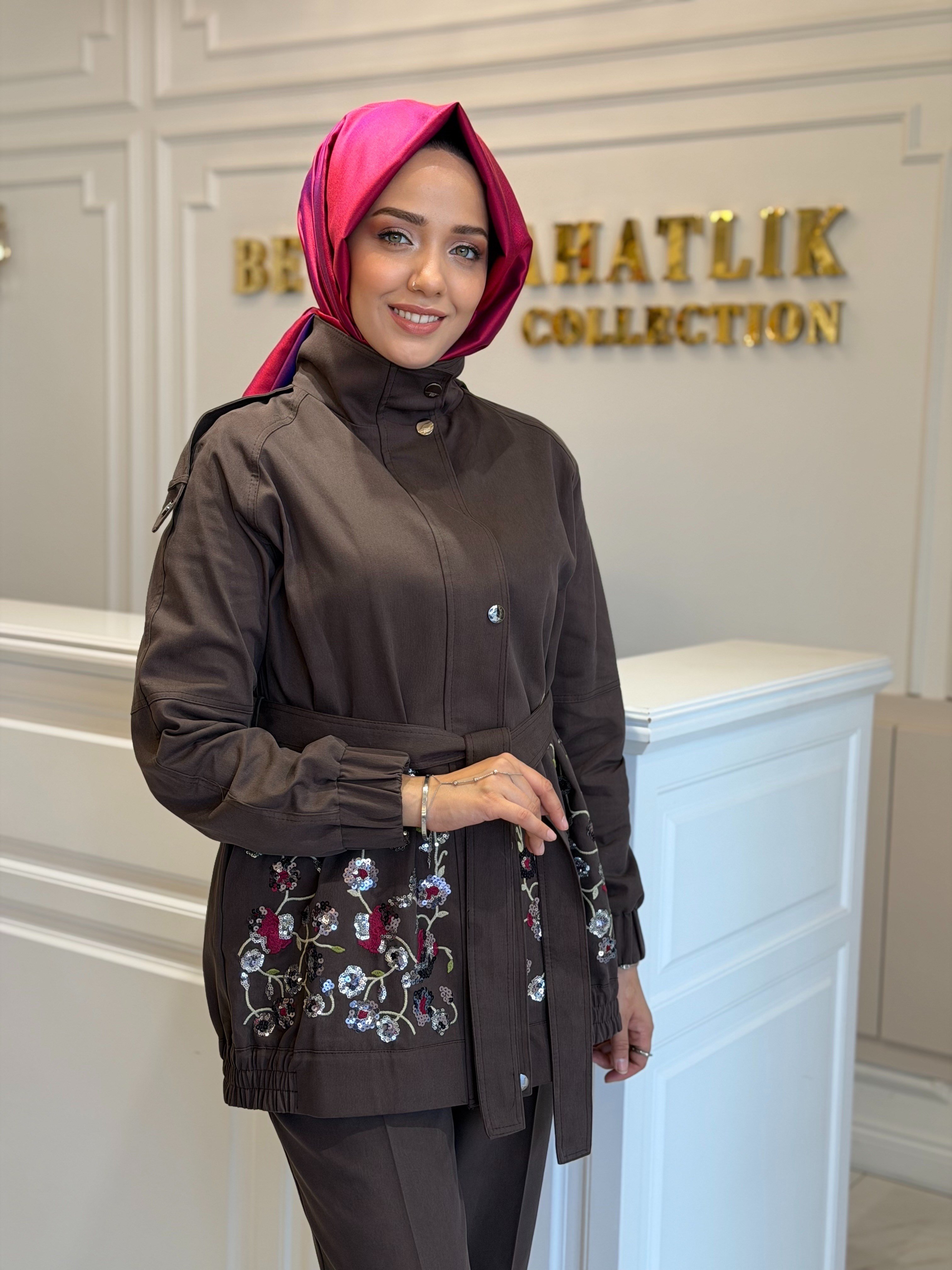 MY312 1736 NAKIŞ İŞLEMELİ TAKIM KAHVE