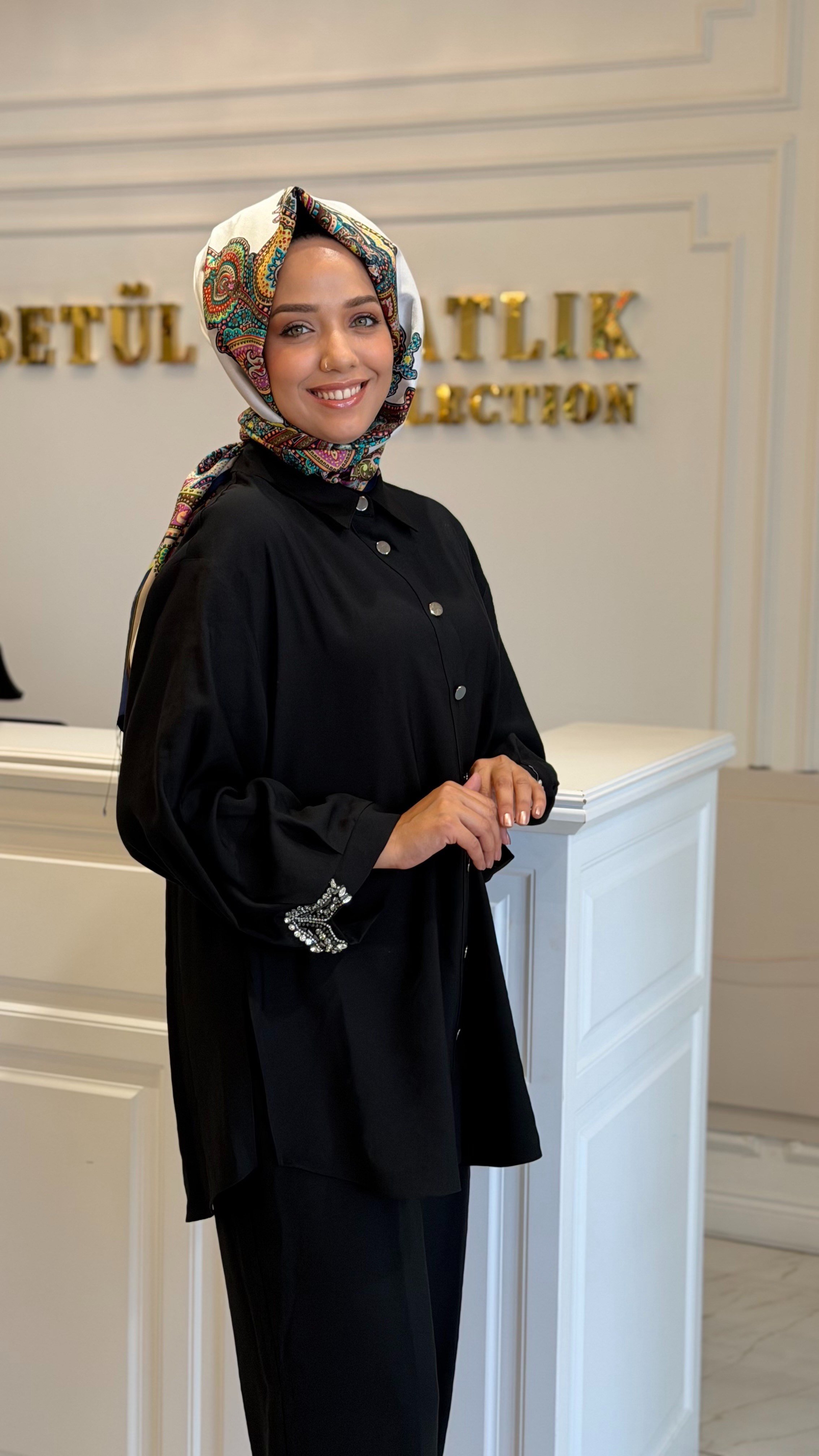 MY312 1743 TAŞLI DÜĞMELİ TAKIM SİYAH