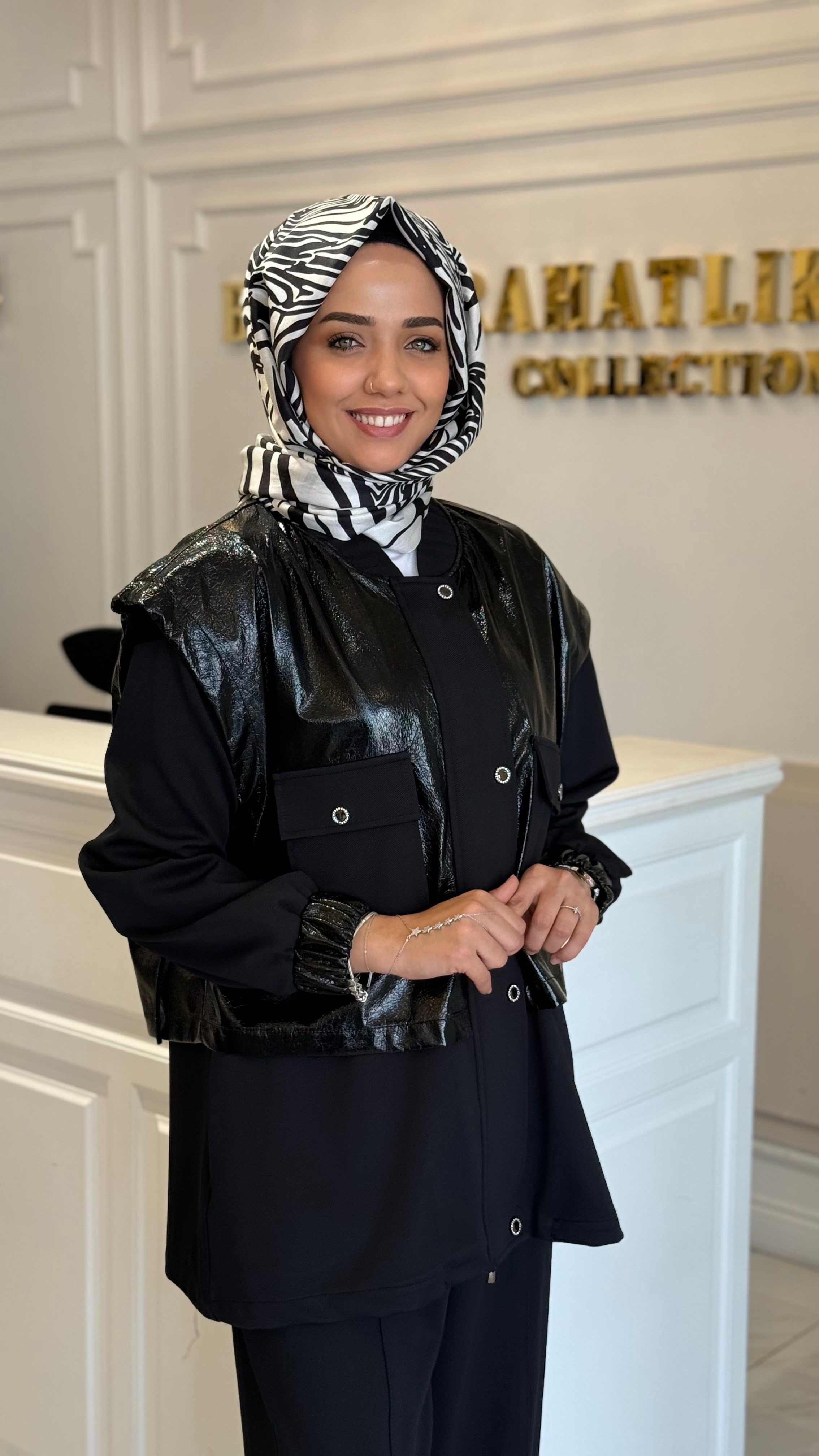 MY312 1745 DERİ DETAYLI ÇITÇITLI TAKIM SİYAH